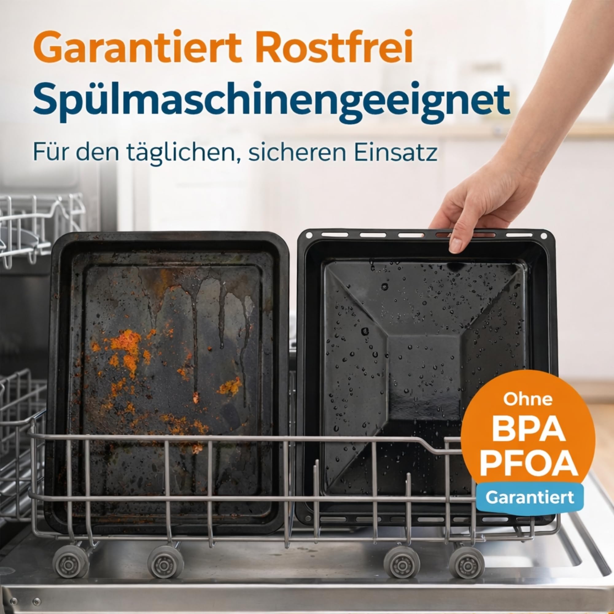OptimumX 445x375x25mm Emailliert Backblech rechteckige Fettpfanne/Kuchenblech für Backofen, ideal zum Backen, Braten & Grillen, 2-teilig