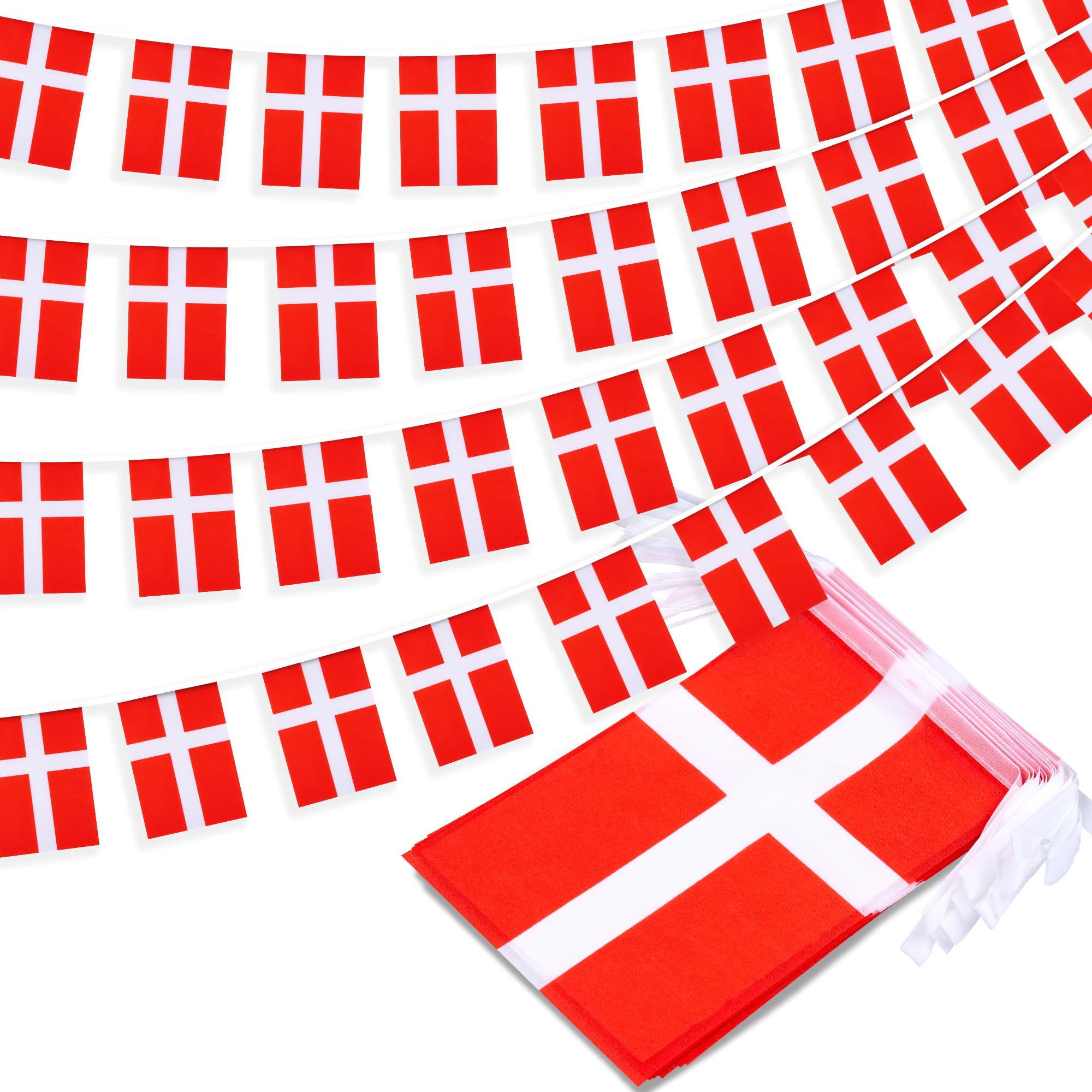 Denmark String Flag Pennant Banner, Small Mini Danish Dane Flags Bunting Banner, National Country Decoration for School, Party, Sports Events, Patriotic Festival, 33 Feet 30 Flags