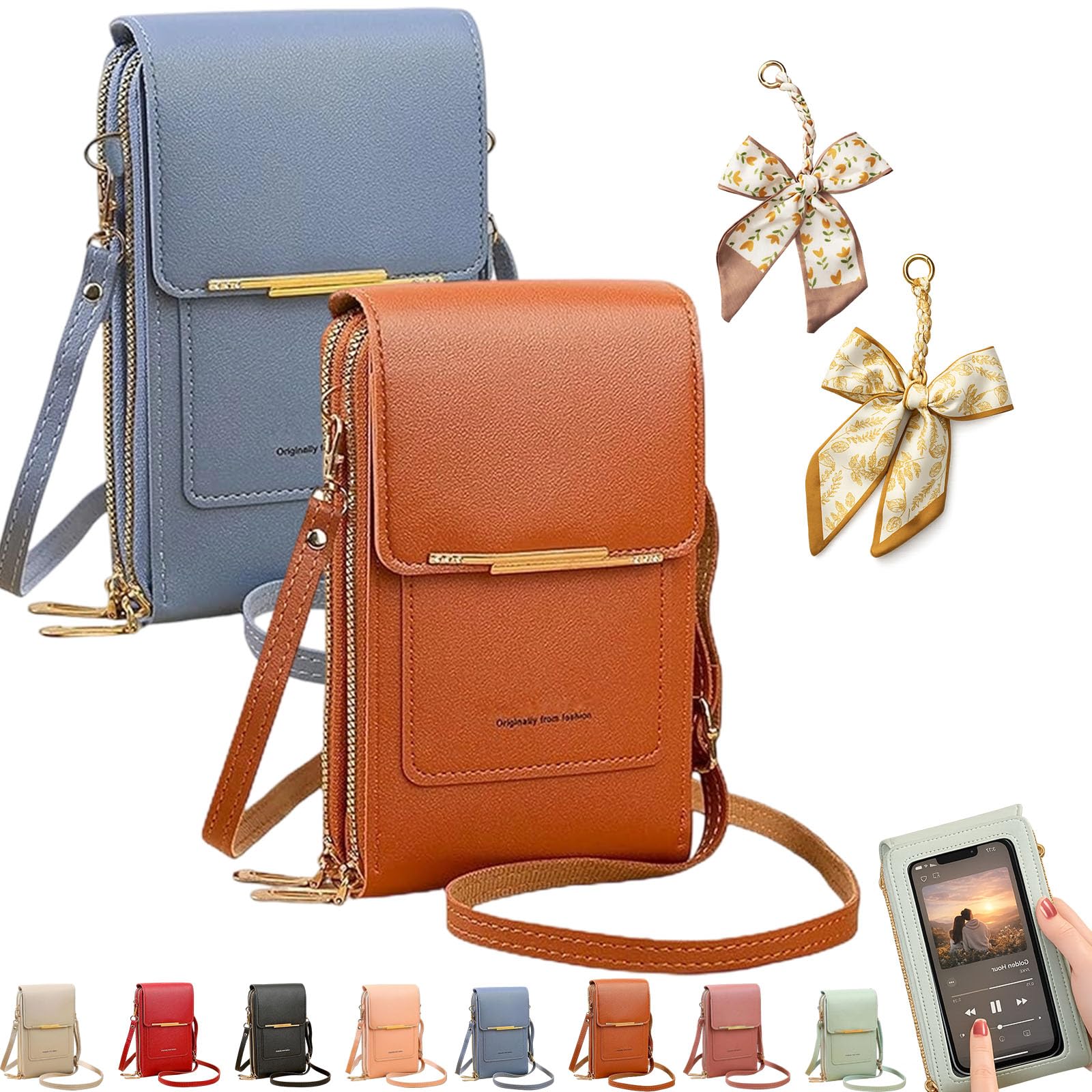 Women's Touch Screen Mobile Phone Messenger Bag, RFID Leather Crossbody Wallet Purse, Anti-Theft Shoulder Strap — view 29