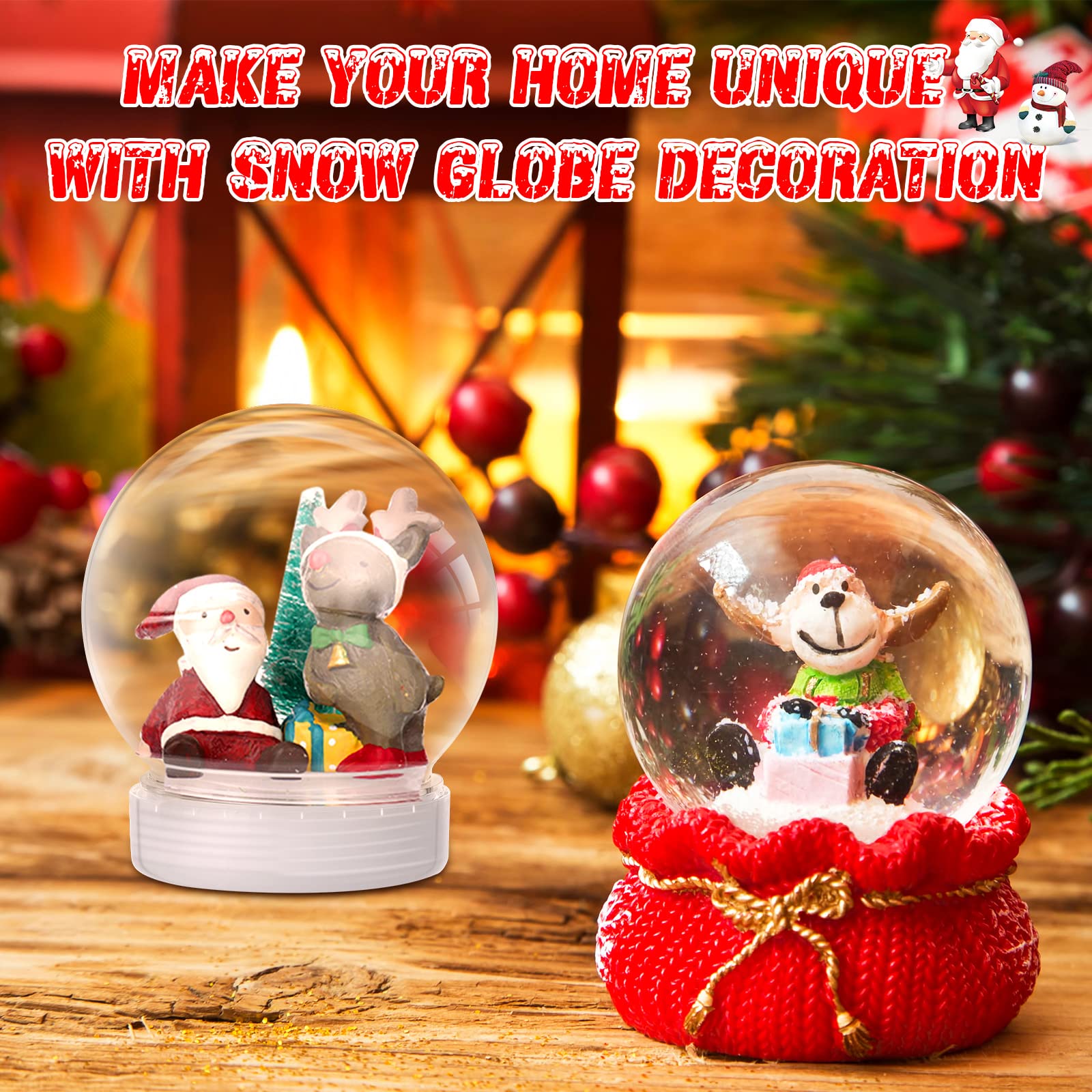 Mifoci 48 globos de nieve de plástico de Navidad de 3.9 pulgadas con tapa de rosca, globo de agua transparente rellenable con base blanca para manualidades, decoración del hogar, plantas de exhibición