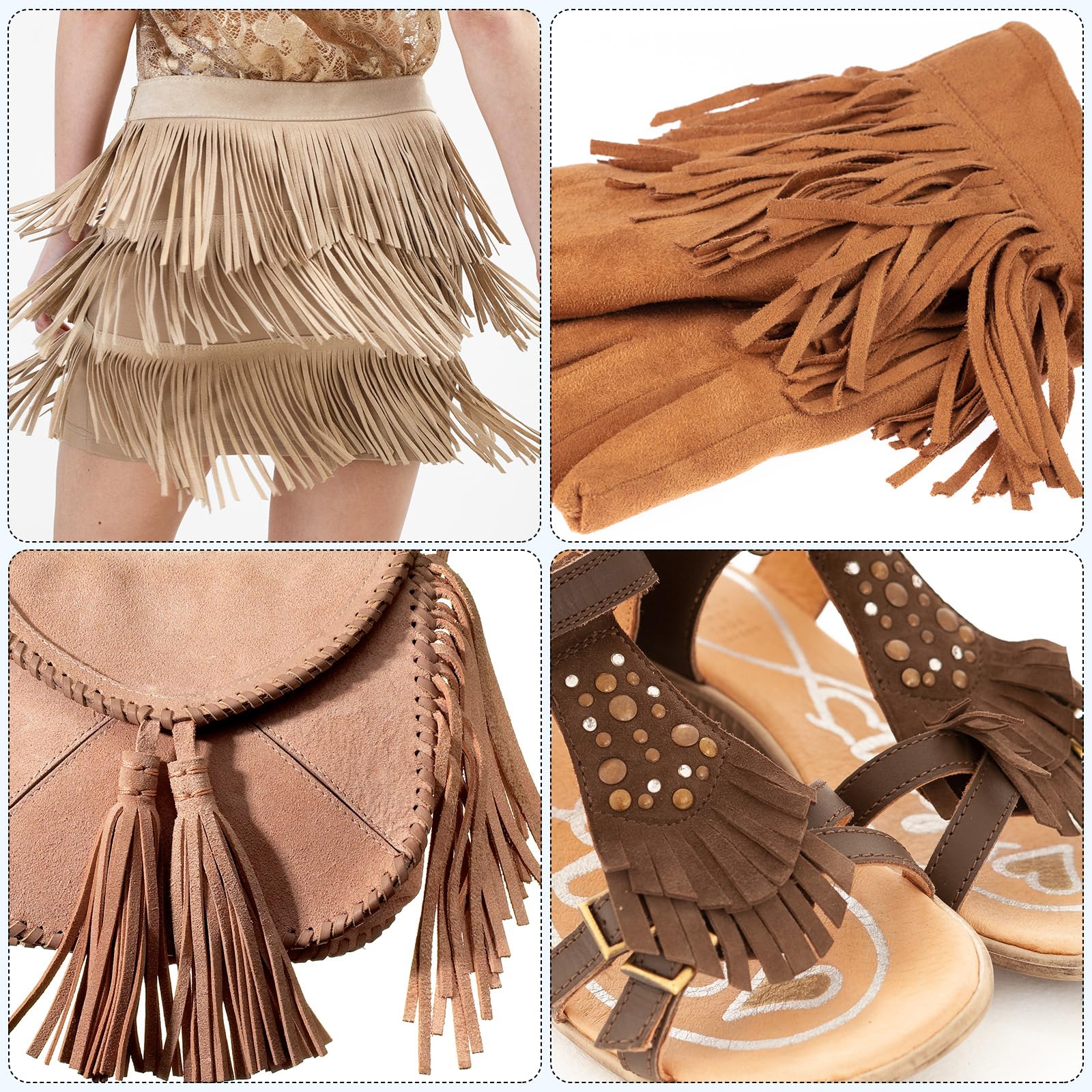 Amazon.com: uxcell 2 Yards 12 Inch PU Leather Suede Fringe Trim Double Side  Leather Sewing Tassel Fringe for DIY Sewing Dress Crafts Skirt Decoration,  Brown