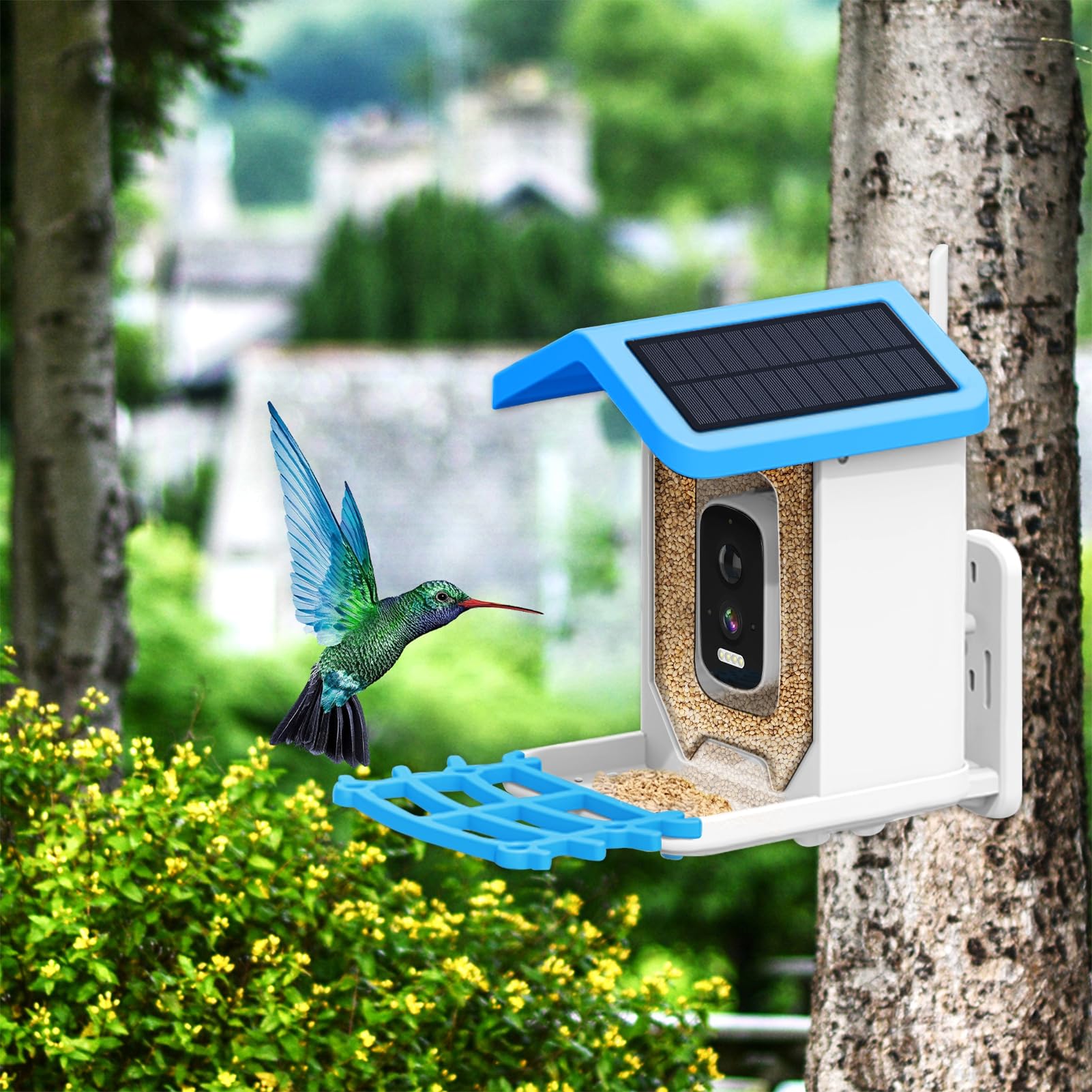 Comedero inteligente para pájaros con cámara, alimentador automático de colibríes con energía solar, comedero inalámbrico para pájaros al aire libre, regalo para amantes de las aves,