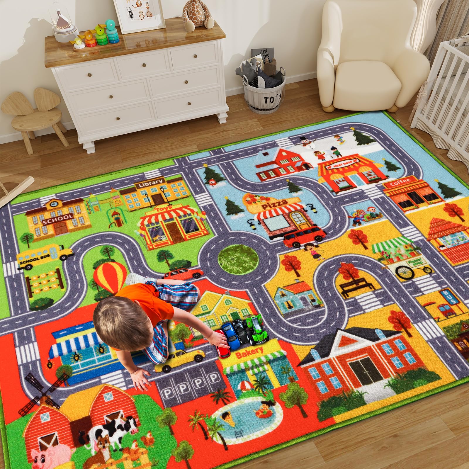 Tapis de jeu pour enfants, tapis de jeu pour voiture, tapis de jeu extra antidérapant, tapis de route de la circulation pour enfants, tapis de voiture éducatif pour salle de jeux, garçons