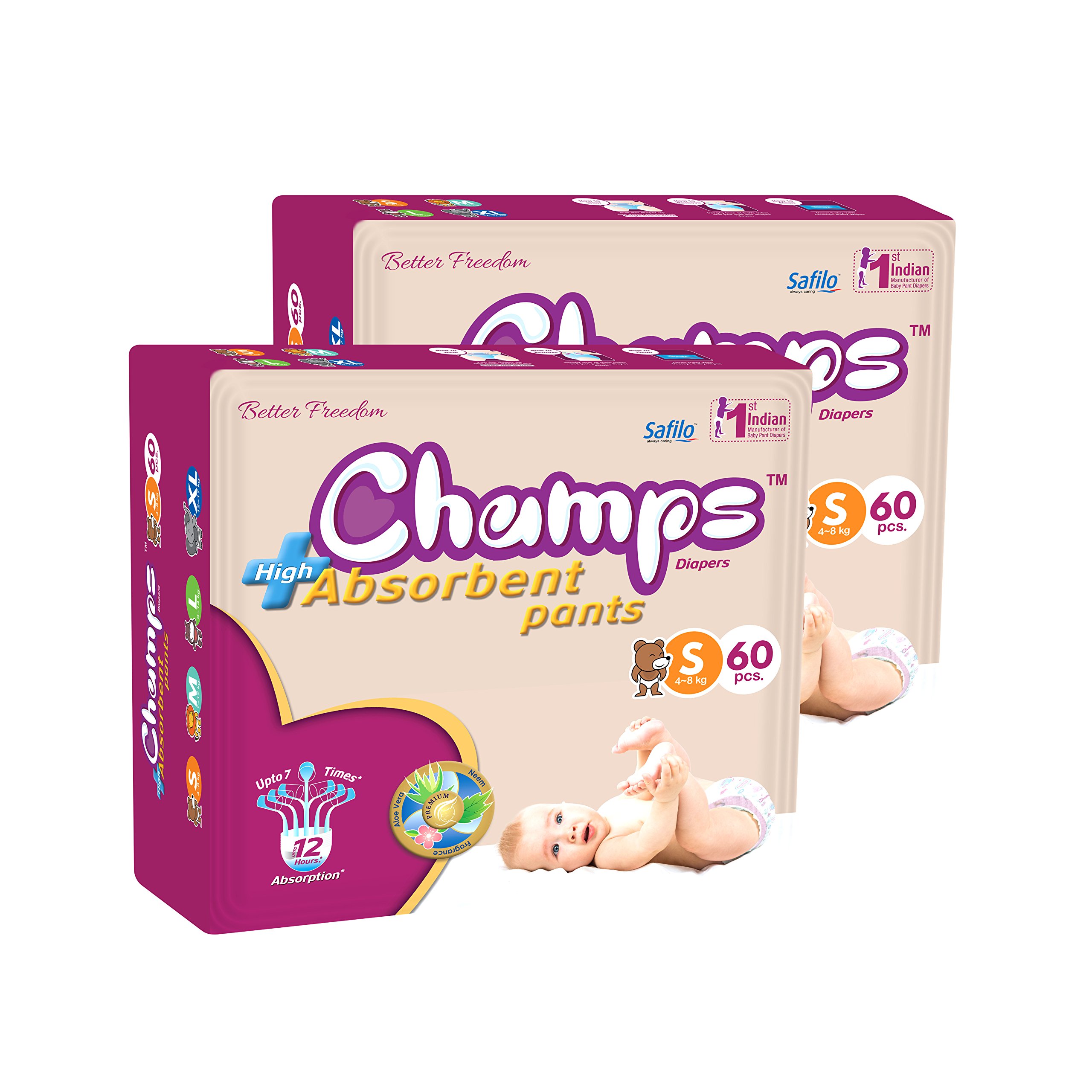 Champs High Absorbent Pant Style Diaper, Small, 60 Pieces (Pack of 2)