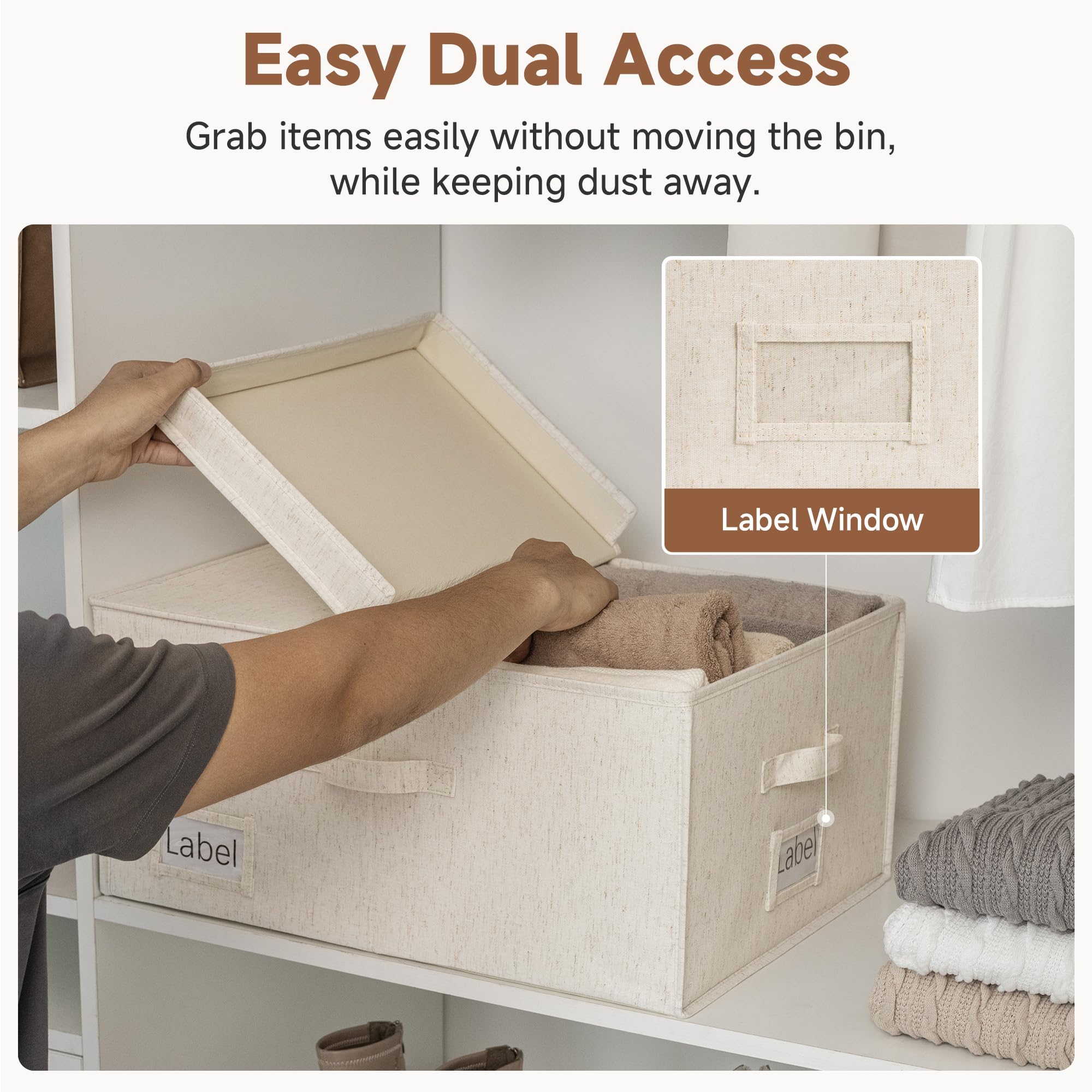 StorageWorks Scomparti extra grandi con coperchi, organizer decorativo da 55 l, con divisorio, scatole in tessuto con manici, beige, confezione da 2