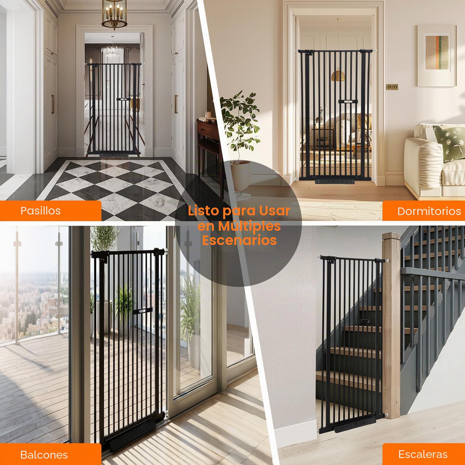 Puerta de protección para mascotas, 150 cm, extra alta, barrera de escalera para niños, perros y gatos, puerta extensible de 76-85 cm con apertura bidireccional y función de cierre automático