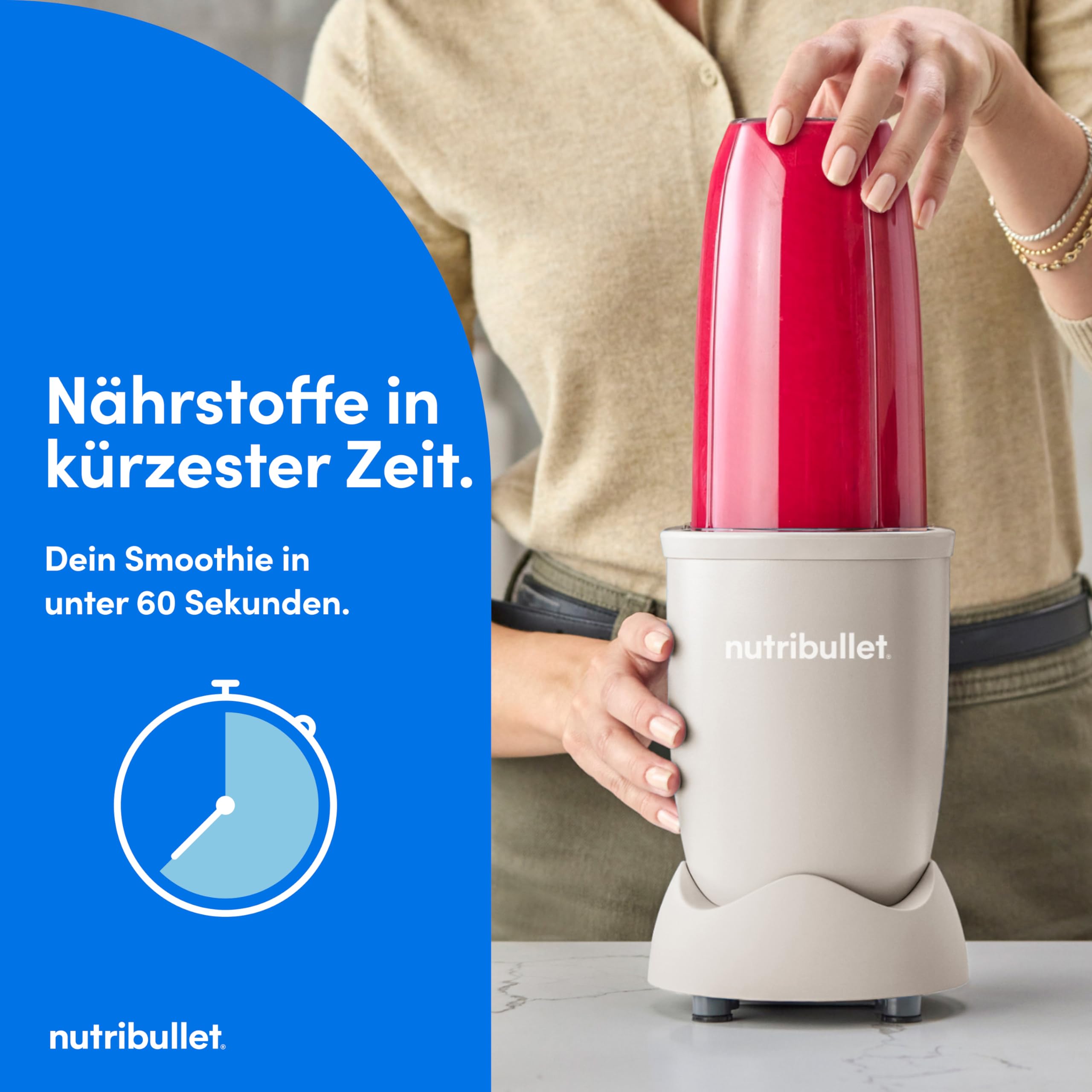 Nutribullet Pro 900 Smoothie Maker, Multifunktions-, Obst- & Gemüsemixer, kompaktes Design, einfache Bedienung, schnelle Reinigung, optimale Nährstoffextraktion, 900W, Taubengrau (NB904MASN)