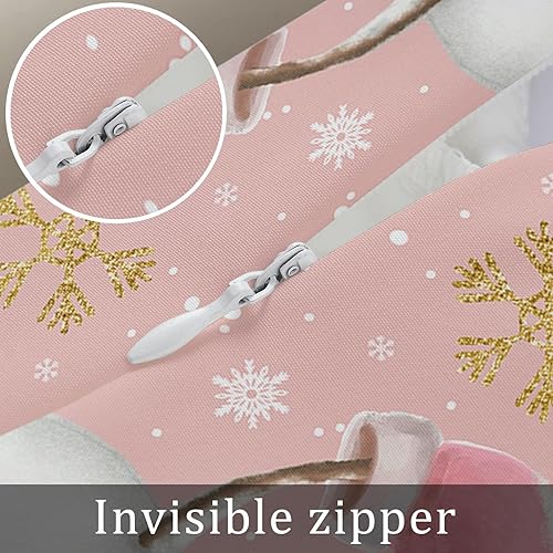 Miniatura 7 de Fundas de almohada de Navidad de muñeco de nieve rosa de 16 x 24 pulgadas, fundas de almohada rectangulares de invierno con copos de nieve de
