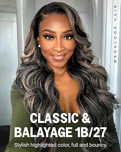 Miniatura 2 de MEGALOOK Pelucas de cabello humano con balayage sin pegamento, precortadas con reflejos, con cierre de 6 x 5, pelucas de cabello humano ondulado