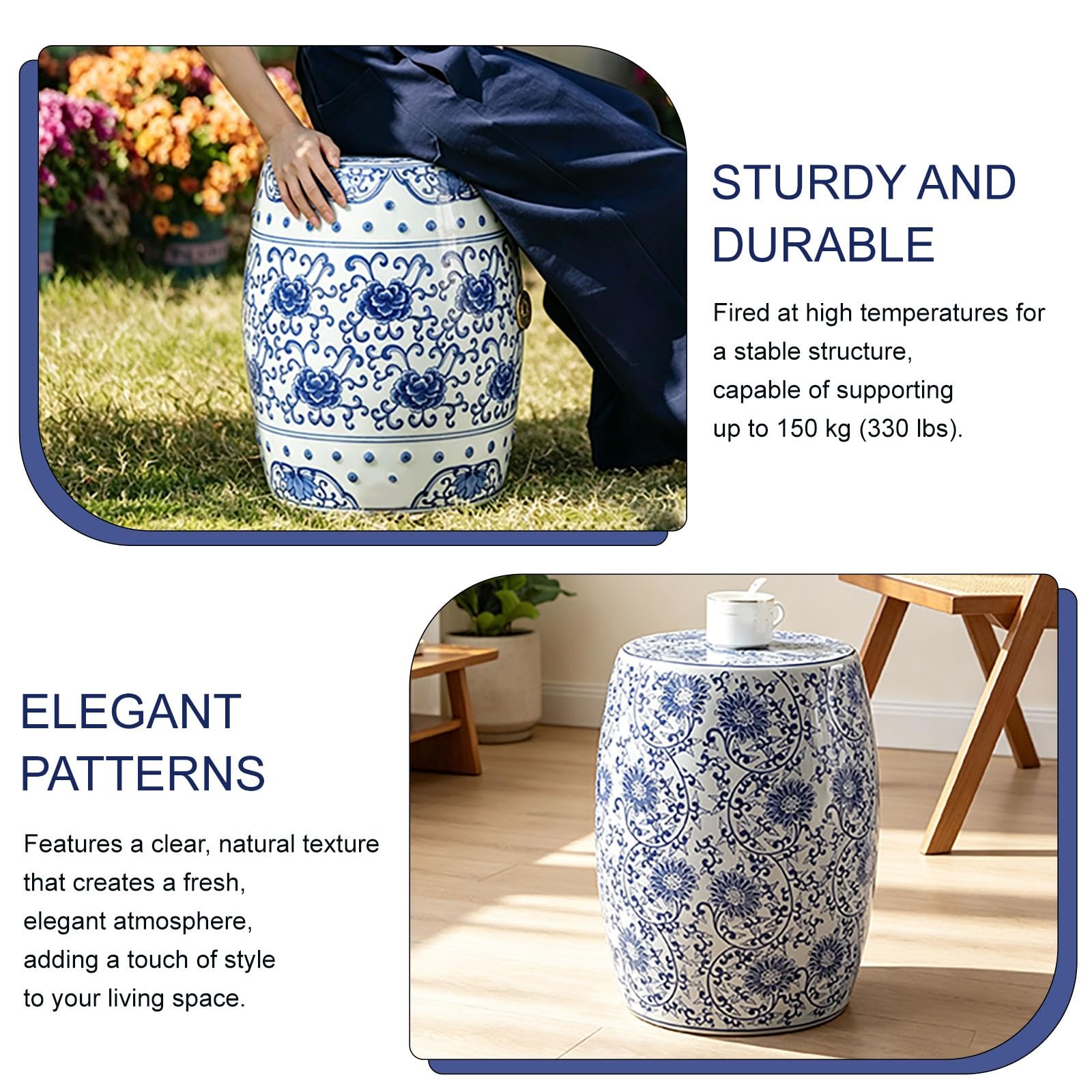 Ceramica Cinese Sgabello, Sgabelli da Esterno for Sedersi, Sgabello da Giardino a Tamburo in Ceramica, per Soggiorni Ingressi Patio e Giardini