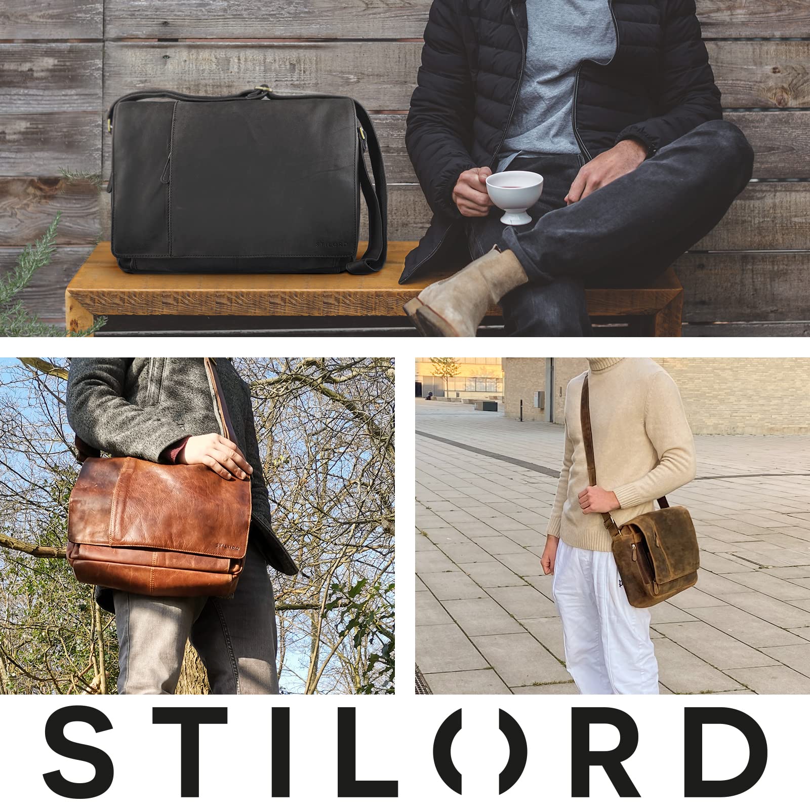STILORD Vintage Bolso Bandolera de Piel para Hombre Mujer Bolso para portátil 15,6 Pulgadas Grande Bolso de Cuero auténtico de búfalo para Universidad Trabajo
