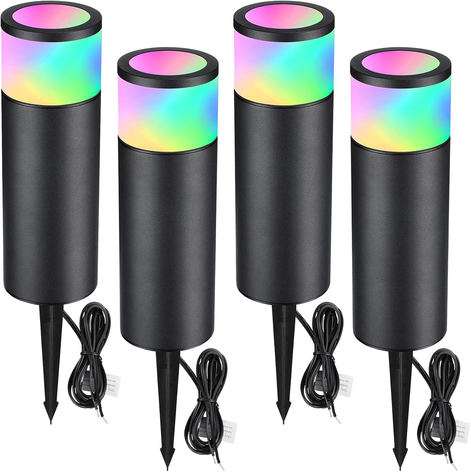 LEONLITE LED 4.5W RGBW Bollard Landscape Pathway Lights, 12-24V Low Voltage, Memory Function, 9 Modes, Die-Casted Aluminum Housing 7 Color Changing Light, Yard, Patio, Lawn, Walkway, Pack of 4