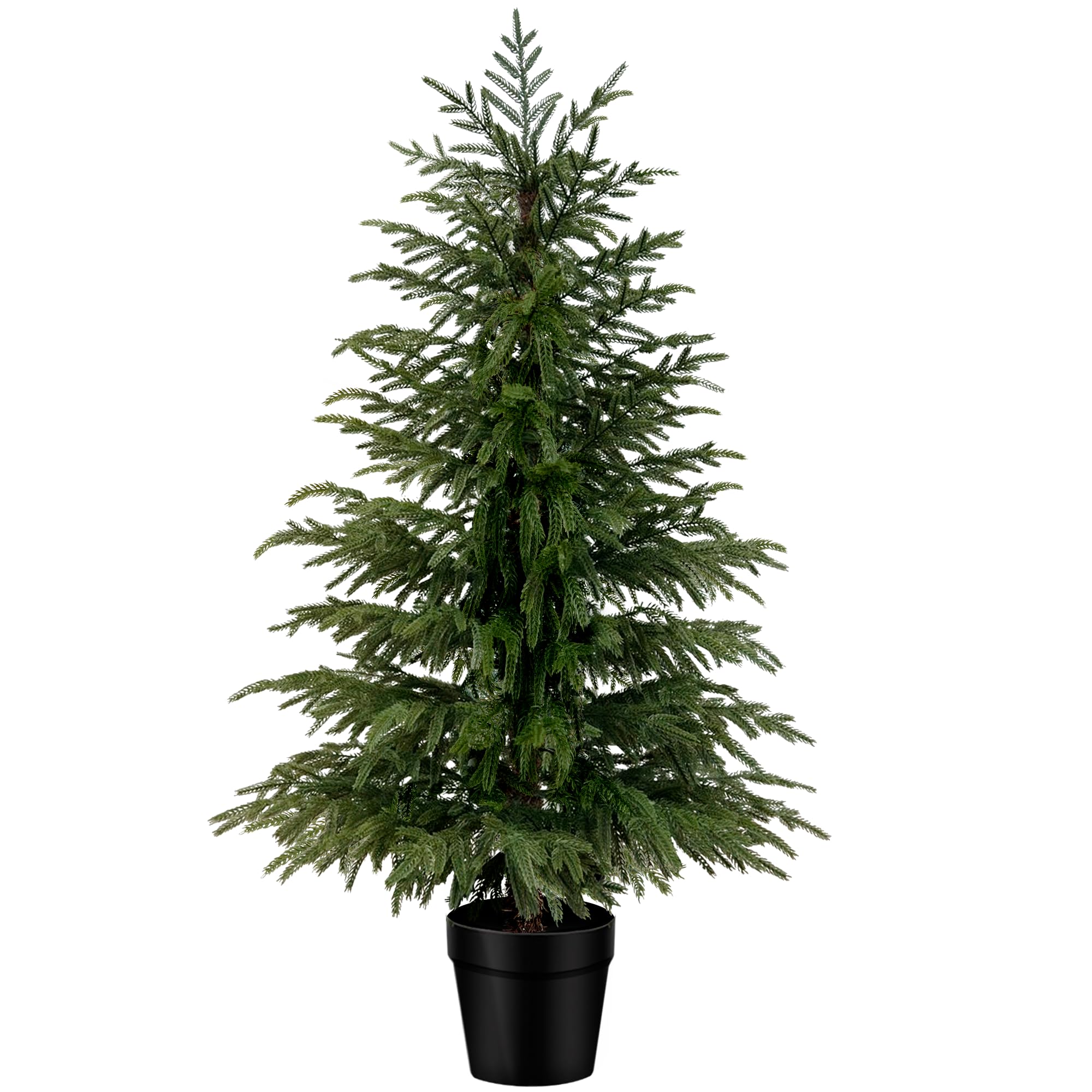 4FT Artificial Norfolk Pine Tree, Real Touch Faux Cedar Topiary in Black Pot, Indoor Outdoor Fake Evergreen Plant for Porch, Entryway, Living Room Decor