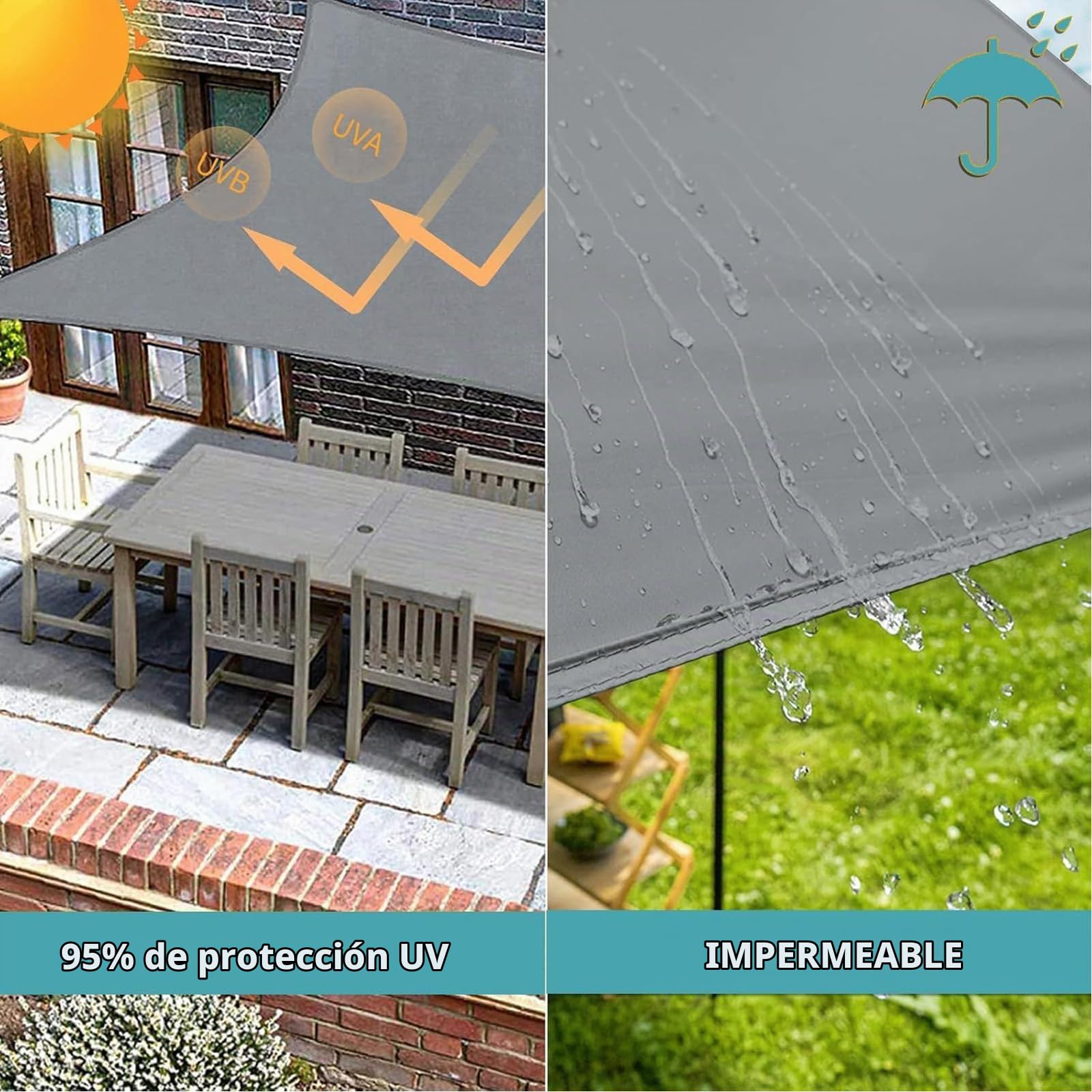 Toldo Vela de Sombra Exterior Impermeable 4x7M Rectangular Toldos Exterior Jardín Terraza Protección Rayos UV para Exteriores, Pergola, Terrazas con Ojales y Cuerdas de Fijación - Marrón