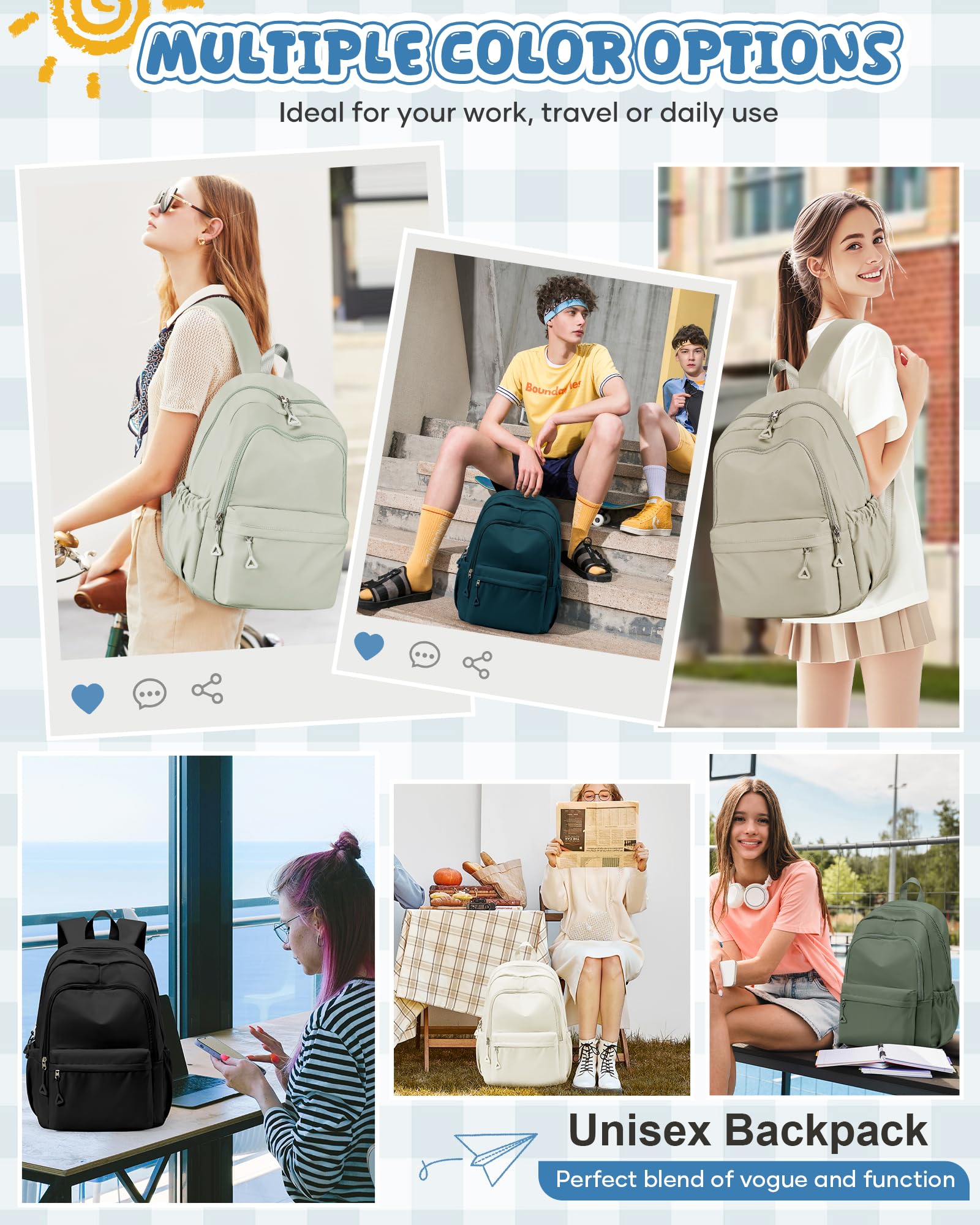 winspansy Backpack for School Teenage Girls Boys,Waterproof Lightweight School Bags Travel Daypack Simple Cute College Backpack Rucksack for Women Men fit 14 Inch Laptop,Black