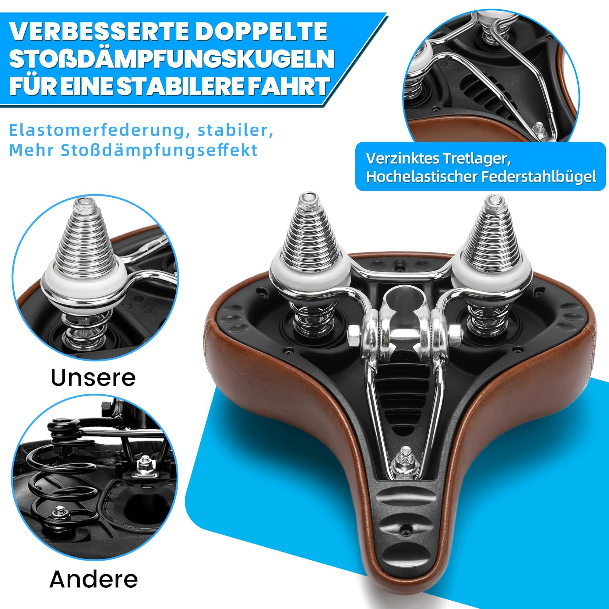 CDYWD Groß Bequemer Fahrradsattel für Herren & Damen, Breit, Weich, Ergonomisch, Bequem Retro Fahrradsitz mit federung, Universal Ersatz Fahrrad Sattel für Cityrad, Mountainbike, Ebike, Heimtrainer