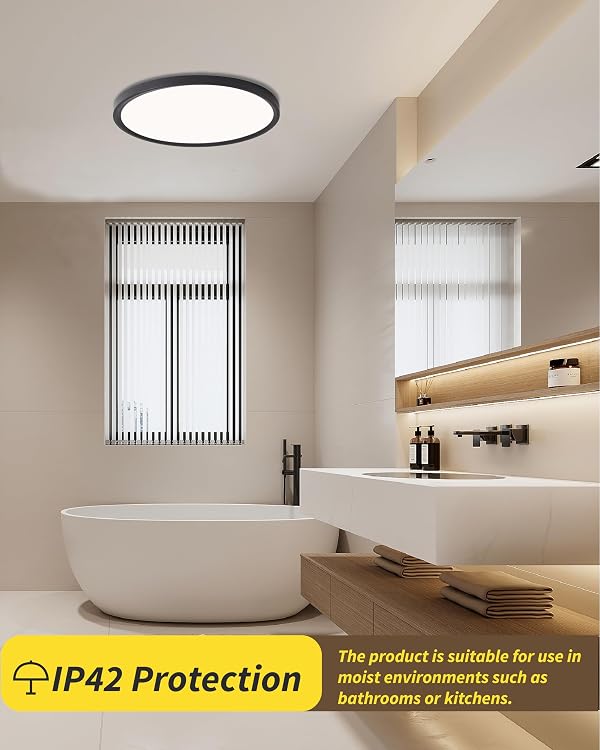 LED Flush Mount Ceiling Light Fixture,Round 16Inch 32w 3480lm 3000k,4000k,6000k CCT Selectable, Modern Flat Panel Super Slim Led Ceiling Light,for Living Dining Kitchen Bedroom Room (4Pack-Black) by Bright Future Lighting - Image 4