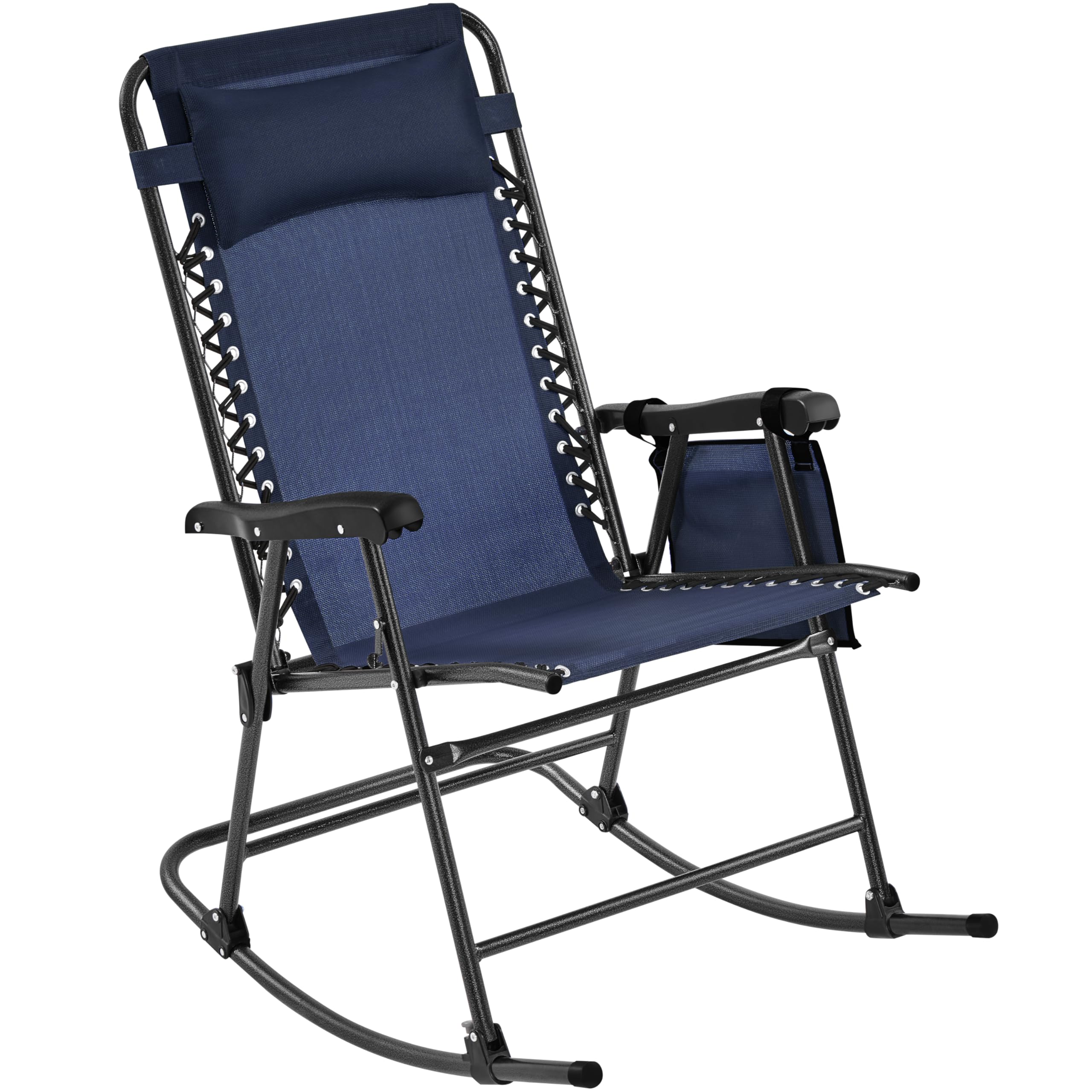 Yaheetech Mecedora Balancín Plegable Carga 120KG con Reposabrazos y Apoyo para Cabeza 102x65,5x103 cm para Exterior Acampar Porche Balcón (Azul Marino)