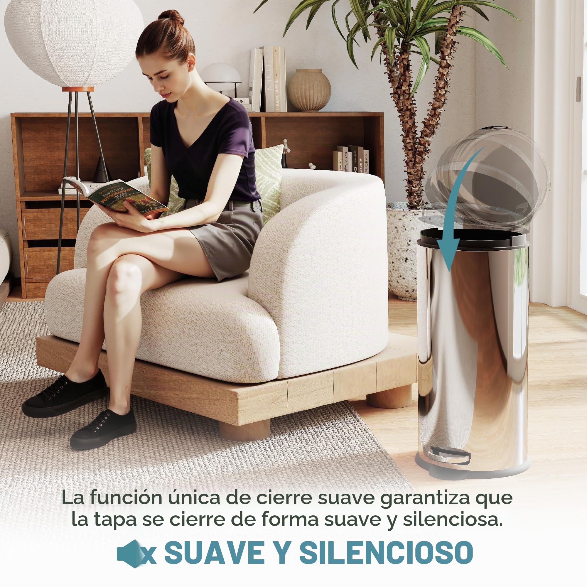 HOMCOM Cubo de Basura con Apertura a Pedal 30 L Ф29,2x62,9 cm Plateado | Basurero Automático, Cierre Interno Extraíble, Acero Inoxidable