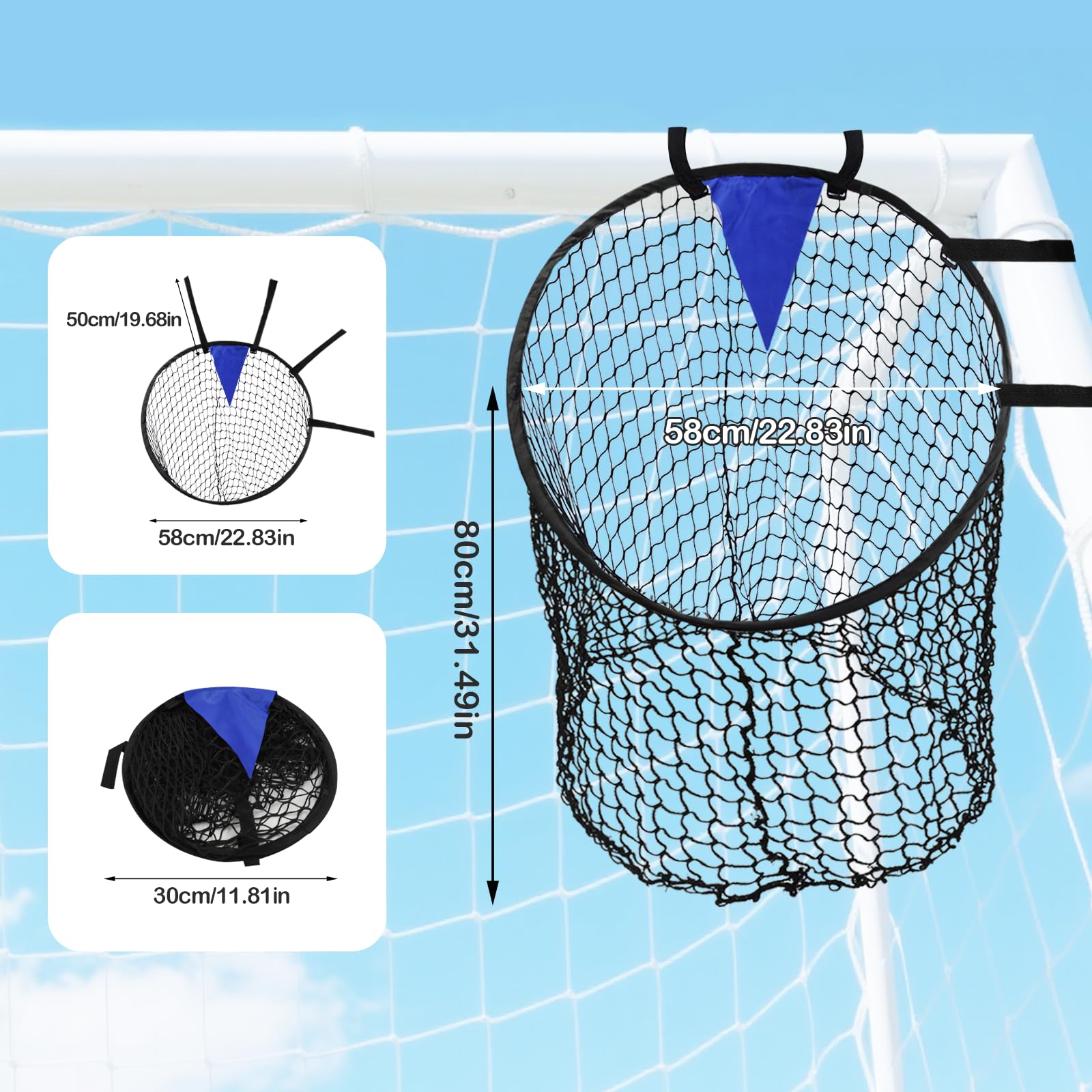 Zequech 2-Piece Soccer Goal Training Net with Black Target Point, Adjustable Rope Strap for Corner Kicks, Free Kicks & Wide Shots