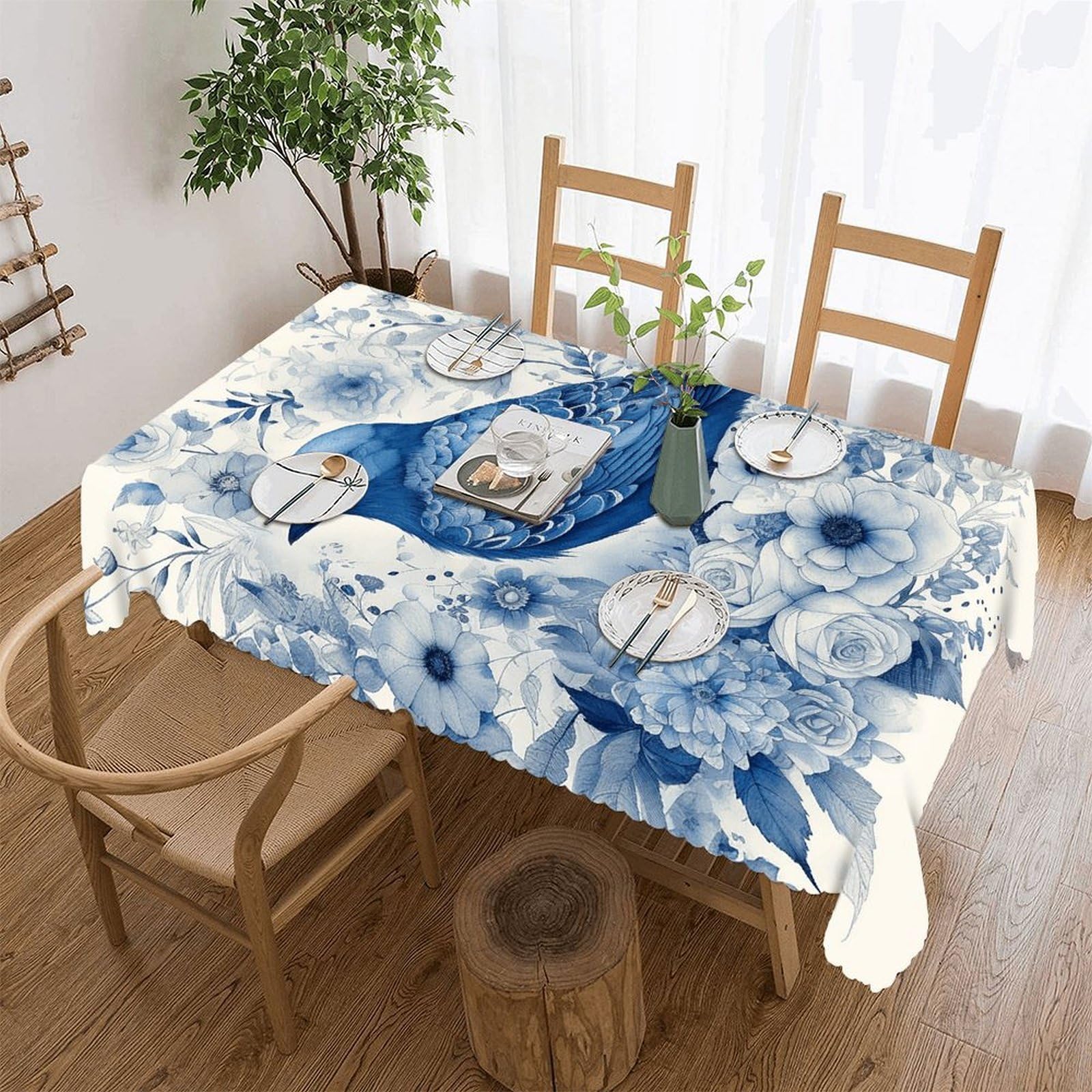 Nappe de table rectangulaire merle bleu 137x183cm pour salle à manger d'été