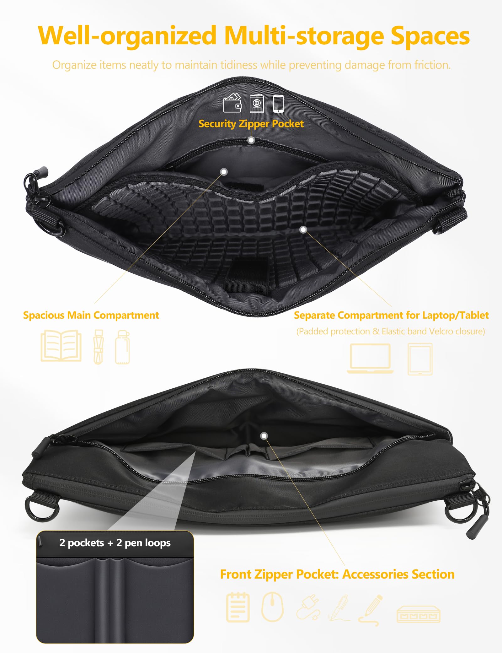 HYZUO 15-16 Pollici Custodia per Laptop per MacBook Pro 16 M5-M1 A3428 A3429, MacBook Pro/Air 15, 15" 15,6" Dell/HP/Lenovo/Asus/Acer Notebook, Borsa a Tracolla Donna Lavoro Quotidiano Mano, Nero
