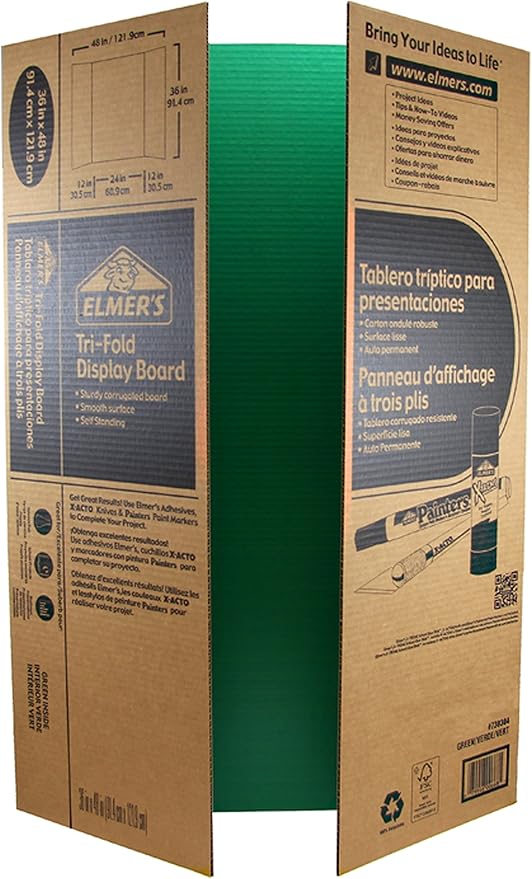 Elmer's Corrugated TriFold Display Boards, 36 x 48 Inches, 1Ply