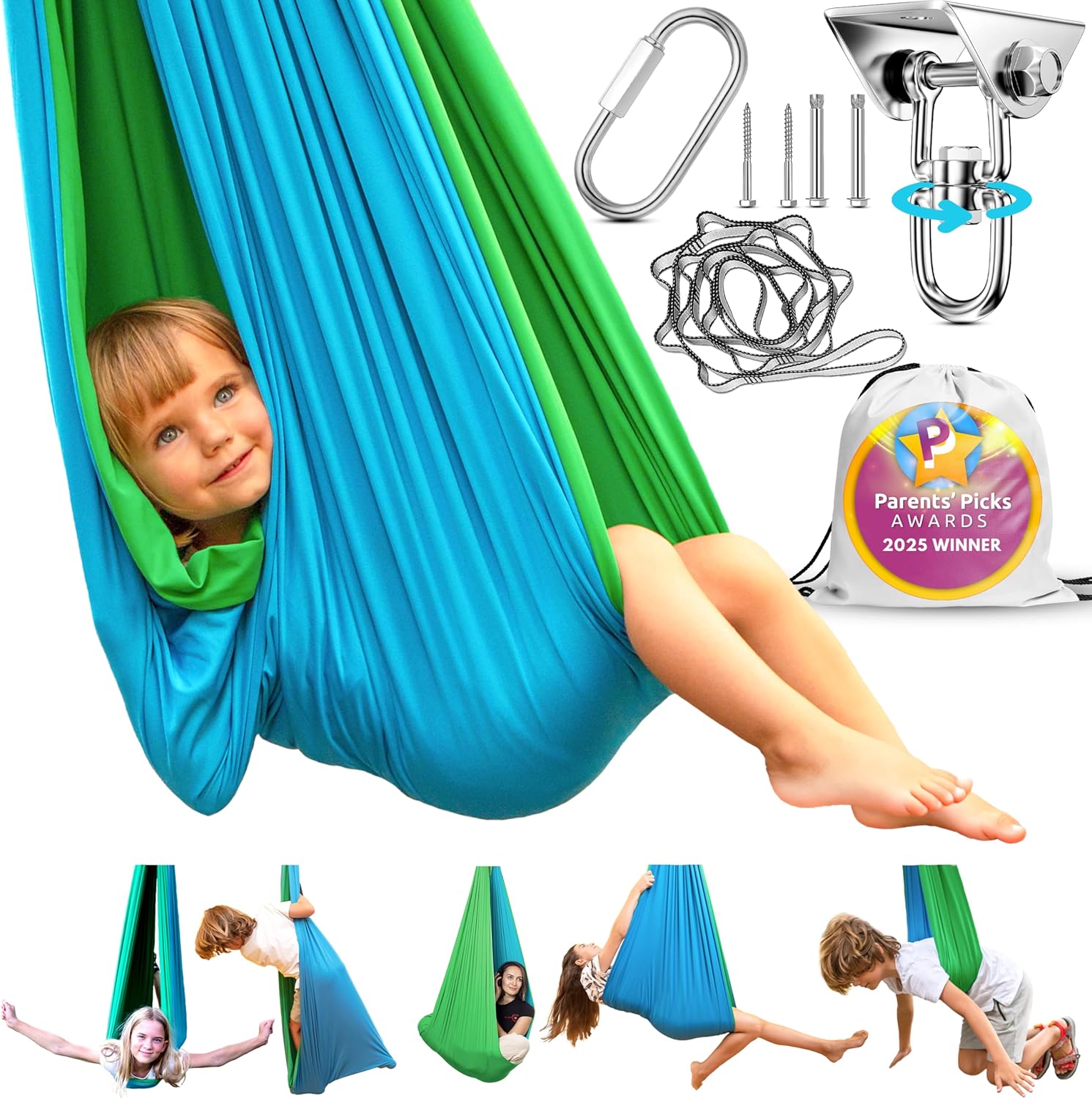 Sensory Swing Indoor Outdoor with 360° Hardware - Holds up to 220 lbs - Calming Therapy Swing for Kids