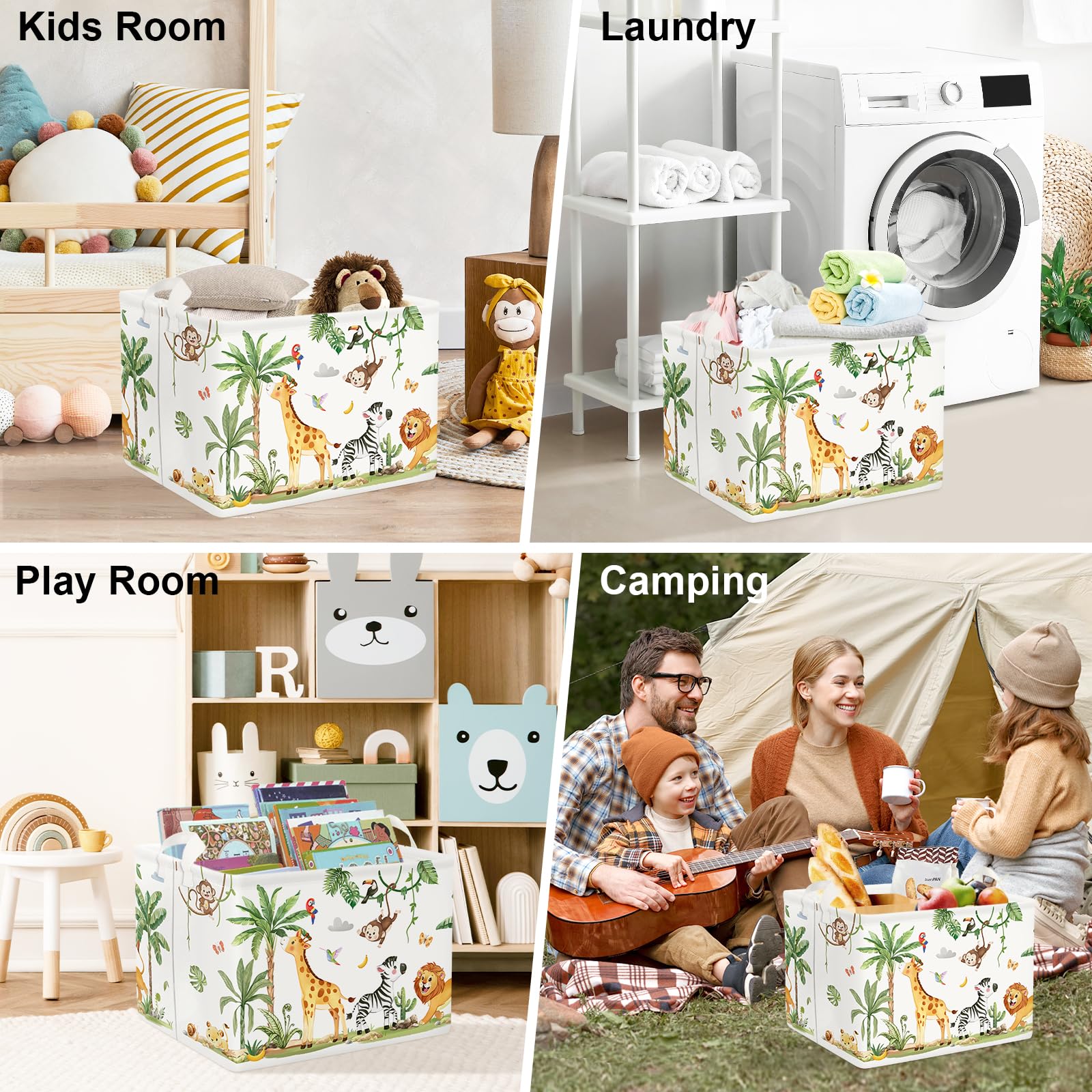 Clastyle Cestos Almacenaje Infantil Animal Tropical Cesta Ropa Sucia Plegable para Habitación Bebé Dormitorio Cajas de Almacenaje Juguetes para Chico Chica, Jirafa Cebra, 40x30x30 cm