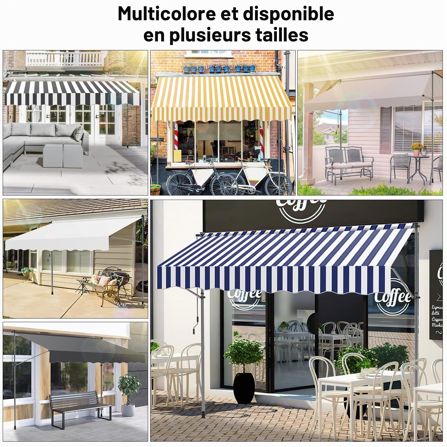 Ikodm Store Banne Manuel, Auvent Rétractable avec manivelle 400 x 120 x 200-300 cm sans perçage - Résistant aux UV - Réglable en Hauteur - Protection Solaire - Imperméable - Montage Facile