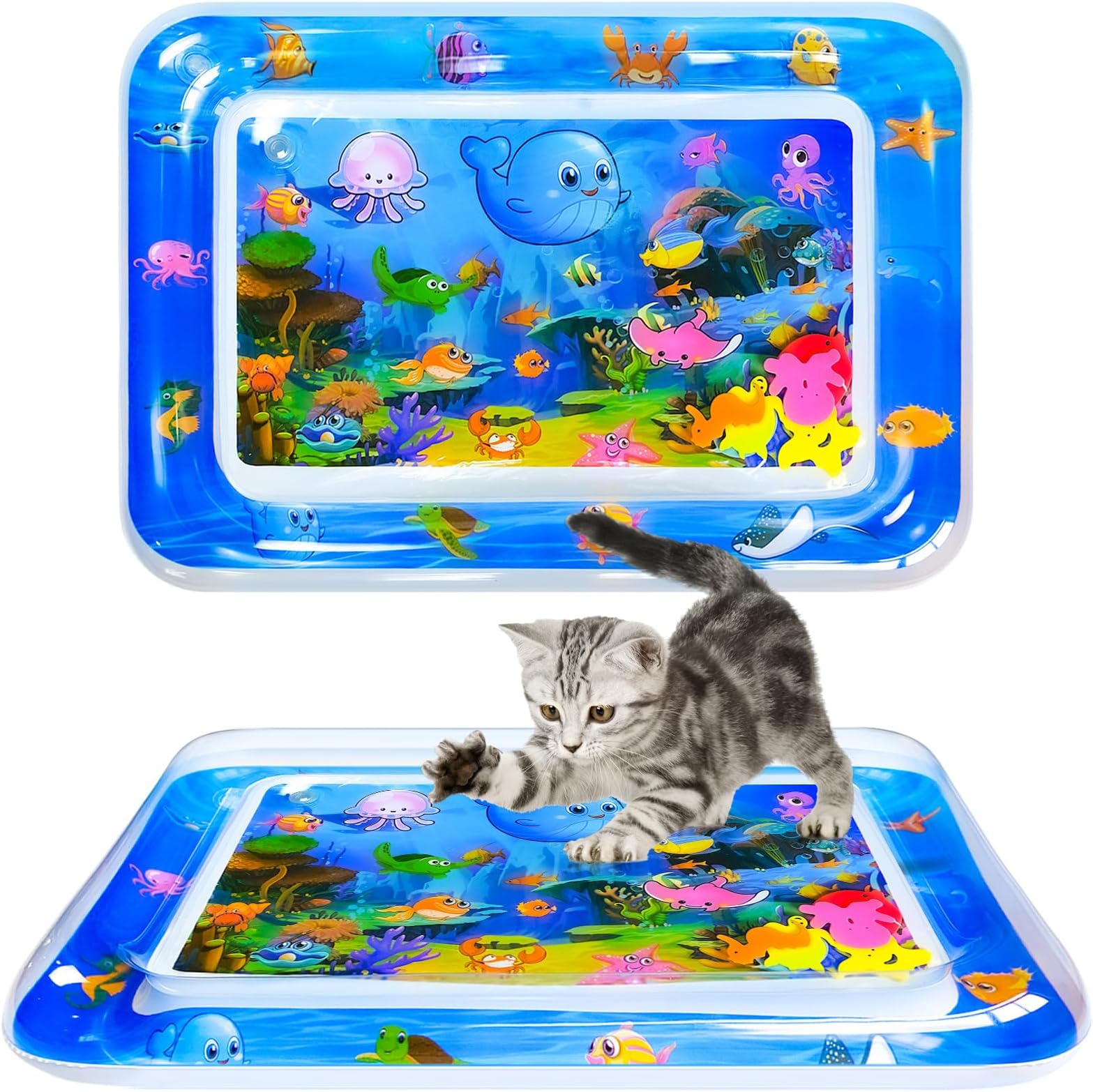 New Thickened Cat Water Mat, Anti-scratch Water Sensor Play Mat，Water Sensor Play Mat for Cats, Cool Comfort Water Sensor Pad，Interactive Toys for Cats to Play, Blue, S1001-55