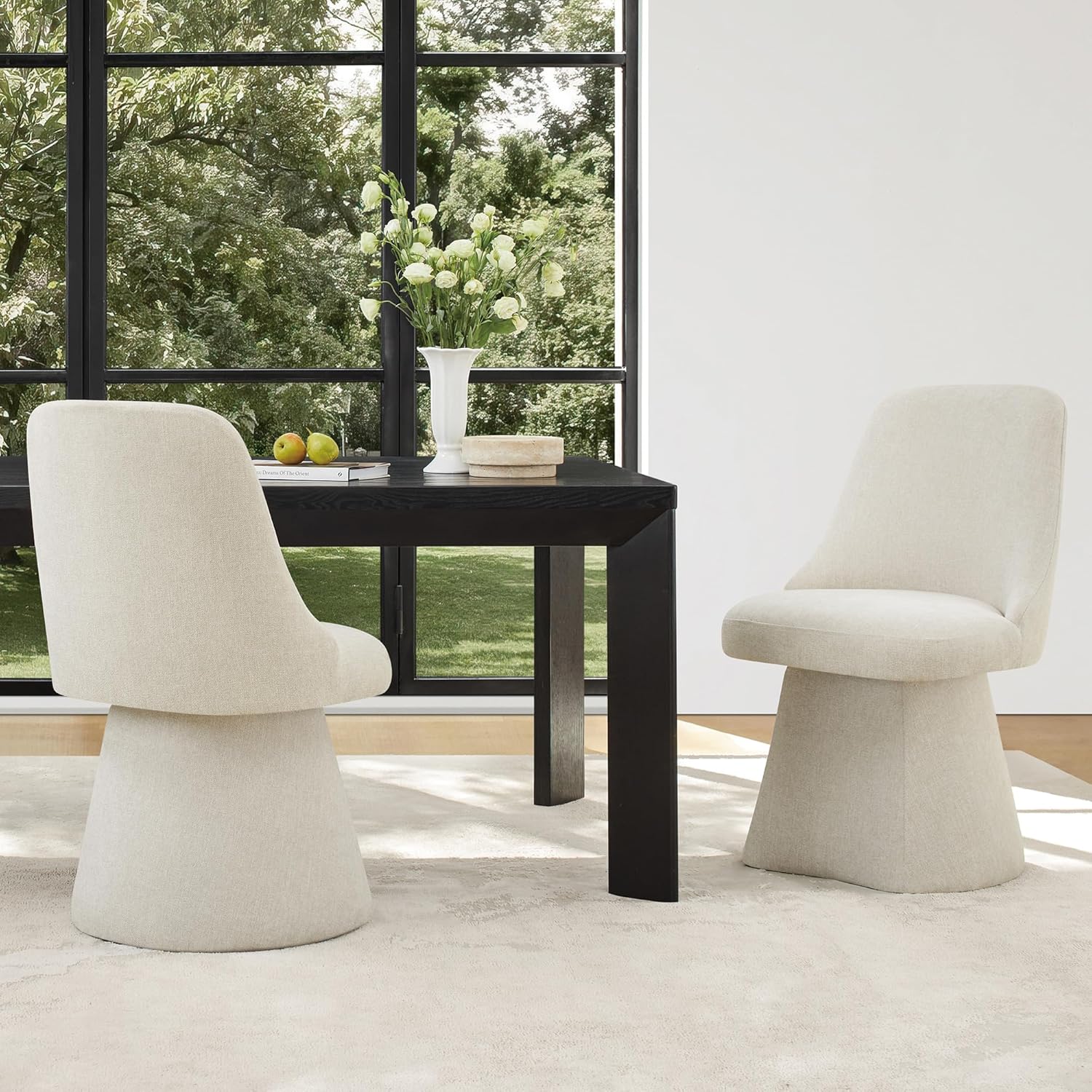 KISLOT Swivel Dining Chairs Set of 1, Upholstered Mid Century Modern Deskchair with High Back, Linen Fabric Kitchen Chairs for Dining Room, Bedroom, Dressing Room, Linen