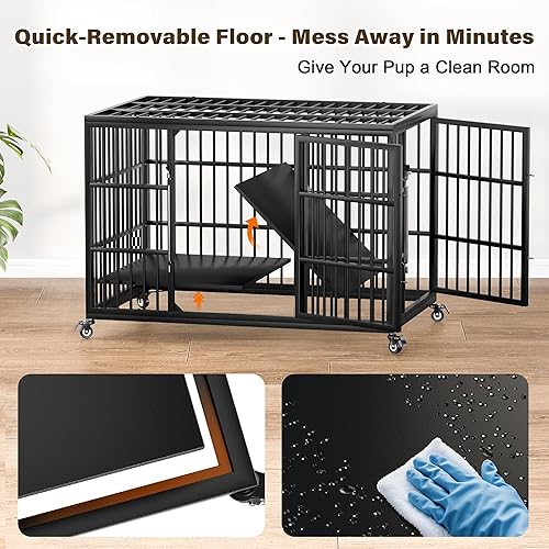 Miniatura 3 de VERIFURTY Jaula de 48 pulgadas para perros grandes con pestillo de autobloqueo, perrera de acero a prueba de fugas para interiores, jaula de metal