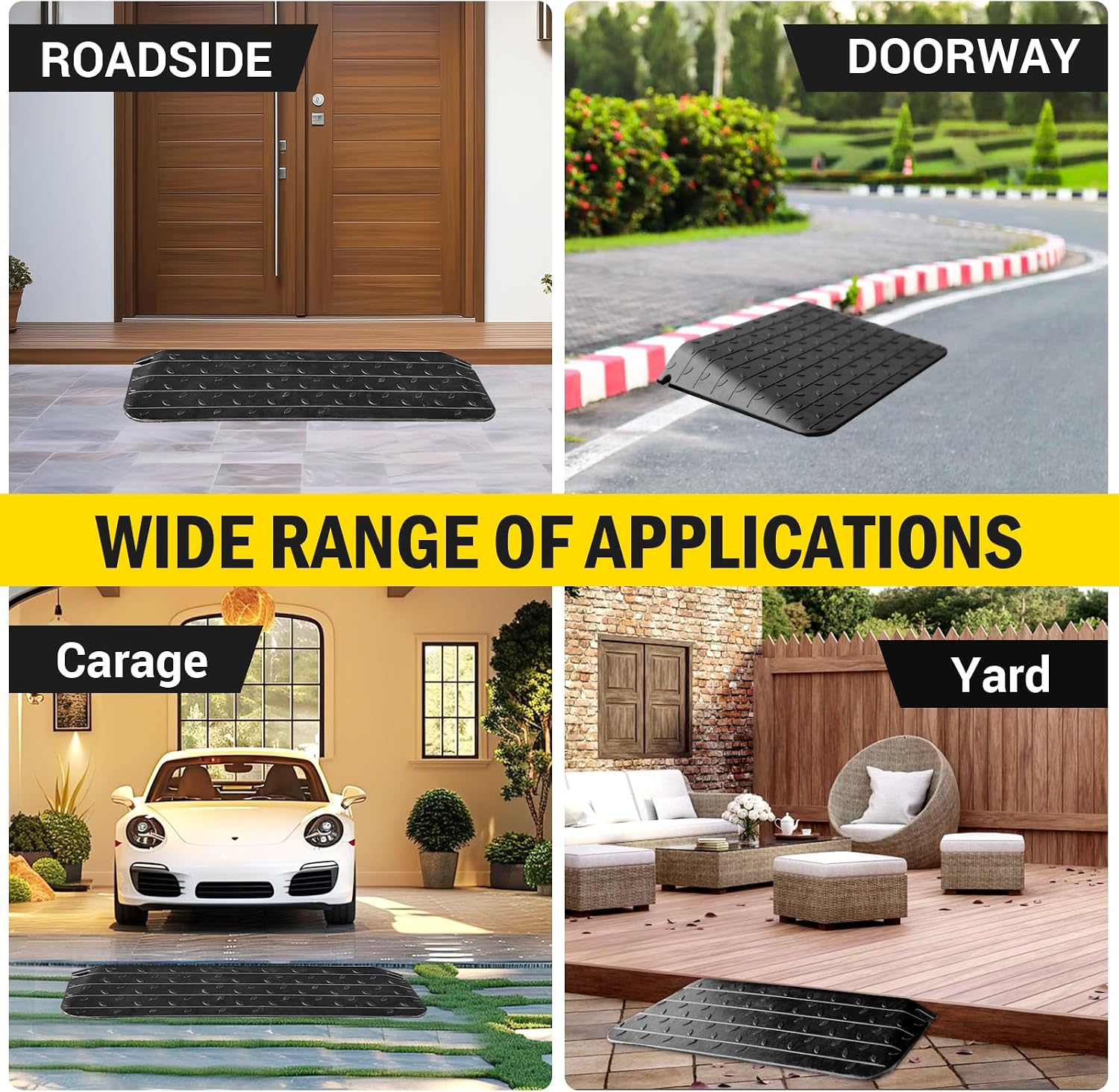 4" Door Threshold Ramp, Rise Height Rubber Threshold Ramps, Anti-Slip Doorway Ramps, Entry Ramps for Home, Wheelchairs, Scooters, Trolley, Curbs