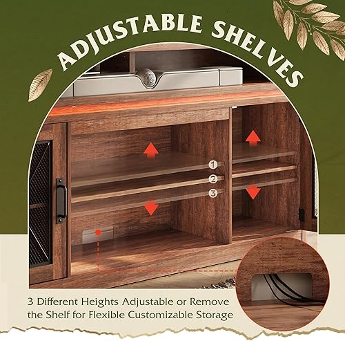 Miniatura 5 de WLIVE Soporte de TV de granja para TV de 65 pulgadas, centro de entretenimiento alto con armarios de almacenamiento, mueble de TV con consola Marrón