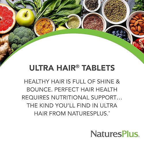 Miniatura 2 de NaturesPlus Ultra Hair, liberación sostenida, 60 tabletas vegetarianas, suplemento natural para el crecimiento del cabello para hombres y mujeres,
