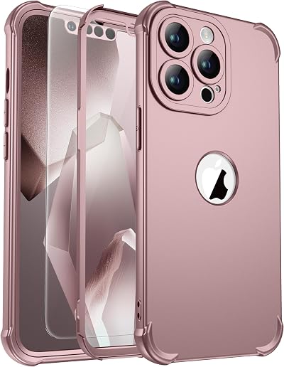 ORETECH for iPhone 13 Pro Max Case with [2 Tempered Glass Screen Protector],Shockproof Flexible Silicone Back and Hard PC Bumper Cover for iPhone 13 Pro Max Phone Case 6.7" Rosegold
