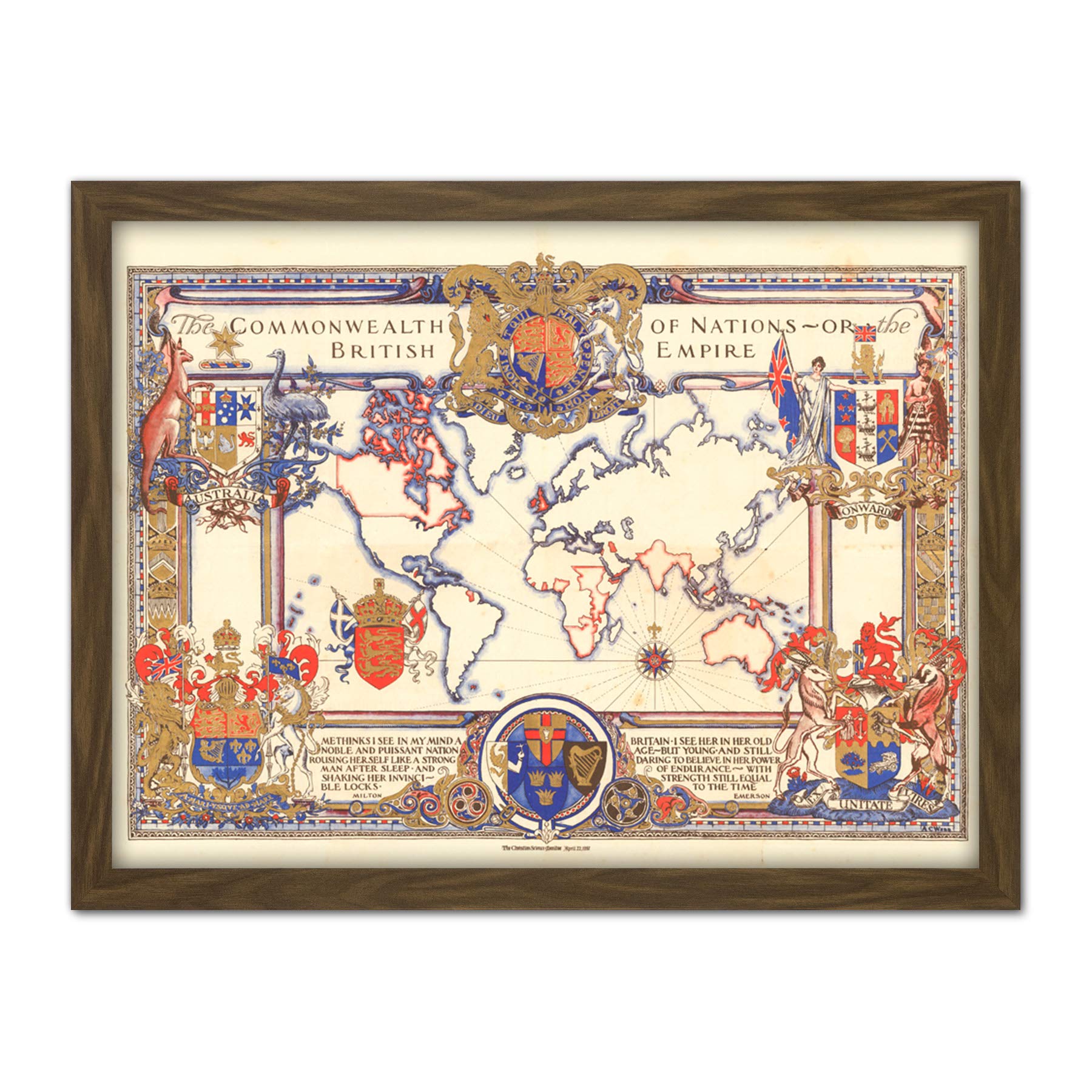 Artery8 Map Webb 1937 British Empire Commonwealth Pictorial Artwork Framed Wall Art Print 18X24 Inch