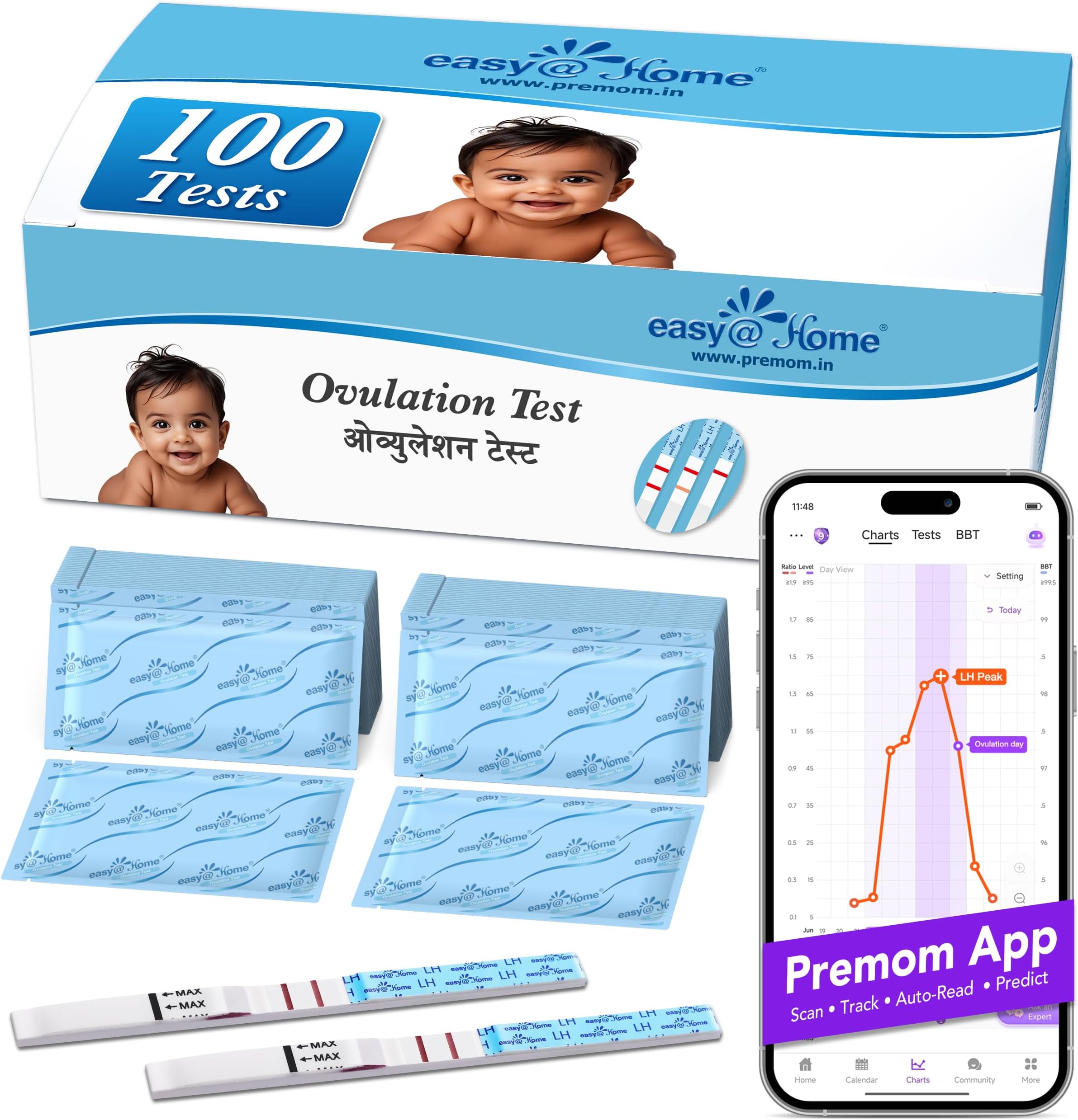 Easy@Home Ovulation Test Kit: 100 Pack LH Strips for Planning Pregnancy