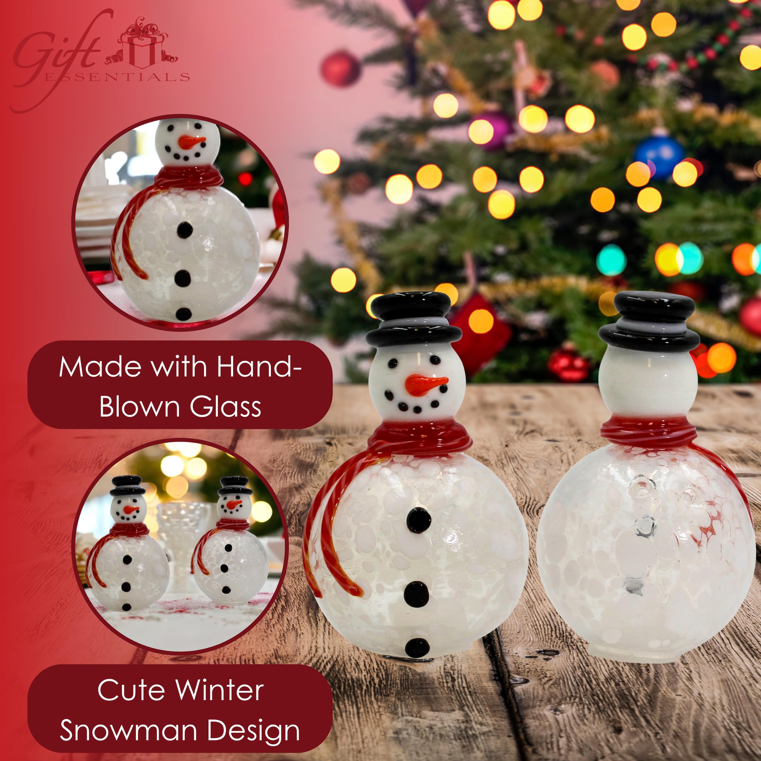 Gift Essentials Mini salero y pimentero de cristal soplado, salero y pimentero blanco de vidrio soplado a mano, salero y pimentero de Navidad coleccionable