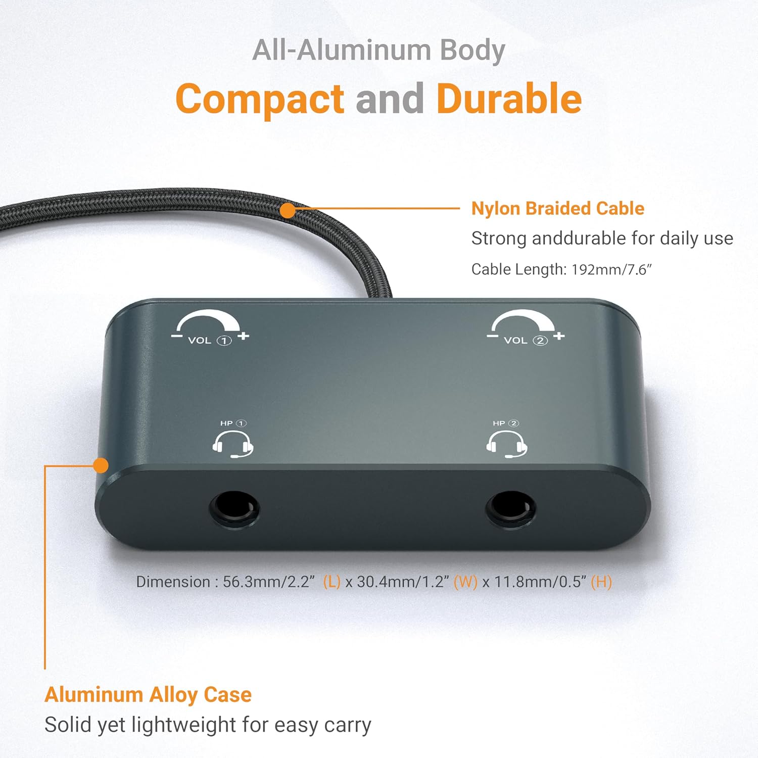 Cubilux 3.5mm Dual Headset Adapter with Volume Control, 1/8" to 2 TRRS Microphone Connector, Double Headphones Audio Splitter for 2 People Meeting, Recording, Online Training, Music Sharing
