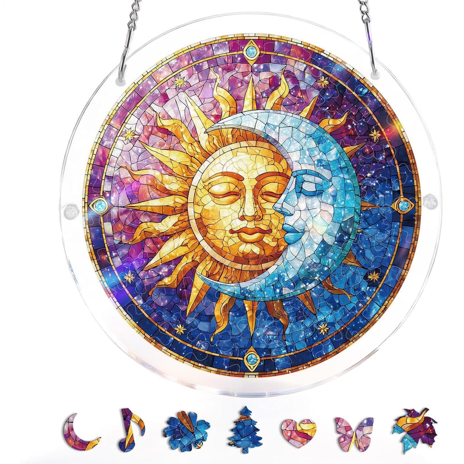 Acrylic Jigsaw Puzzle Suncatcher, Beautiful Light Refraction Design, 18.8x18.8x0.6cm, Sunlight-Catching Window Decor, Sun And Moon Decor, Eye Catching Home Aesthetic, For Home Indoor Outdoor