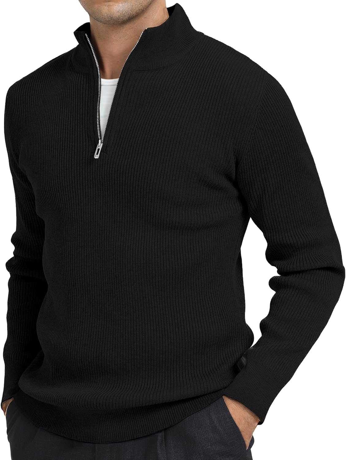BenBoy Men’s Quarter Zip Sweater Polo Pullover Mock Neck Slim Fit Knitted Sweaters for Casual Business Dress Outdoor Wear