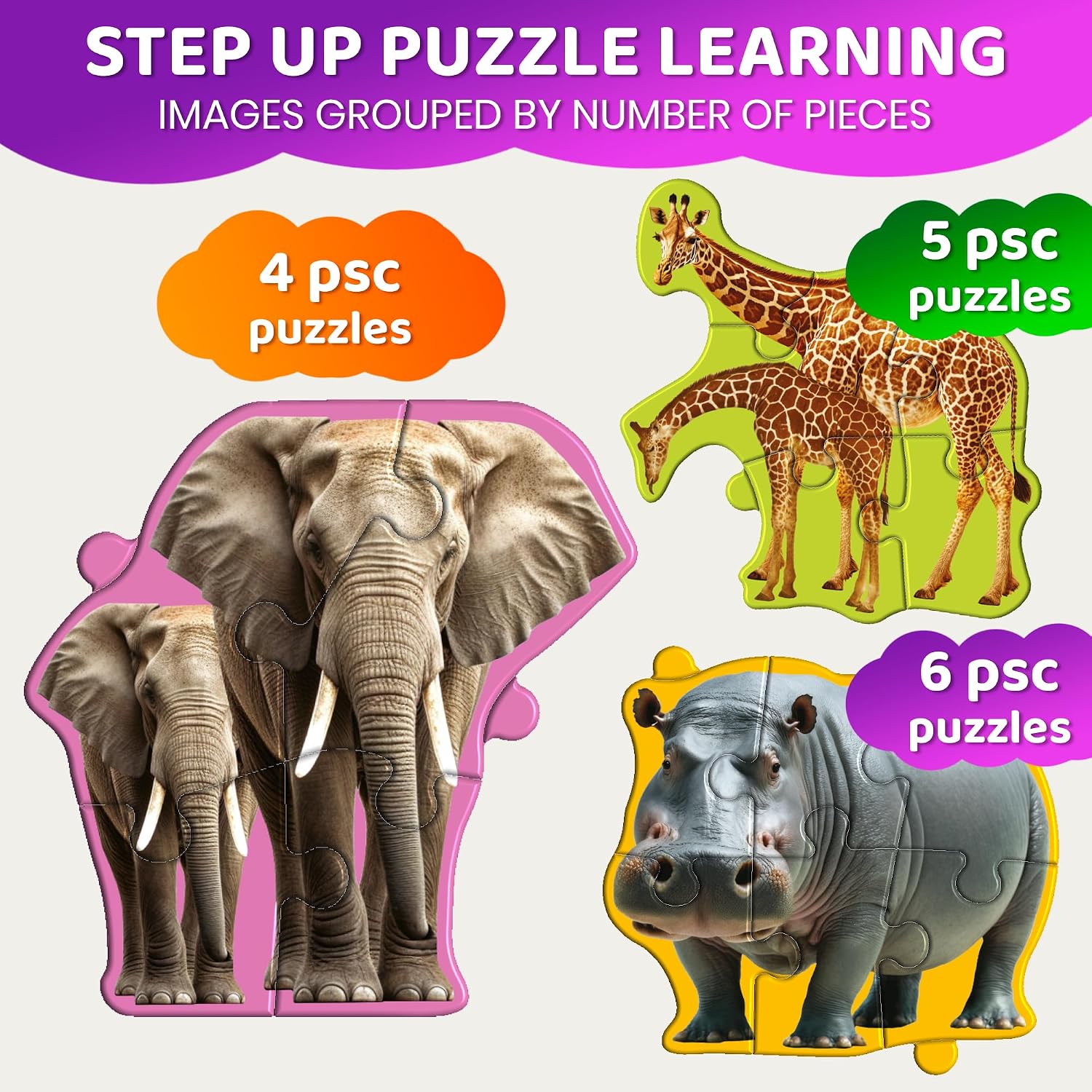 QUOKKA Step Up Safari and Ocean Animals Toddler Puzzles image 4