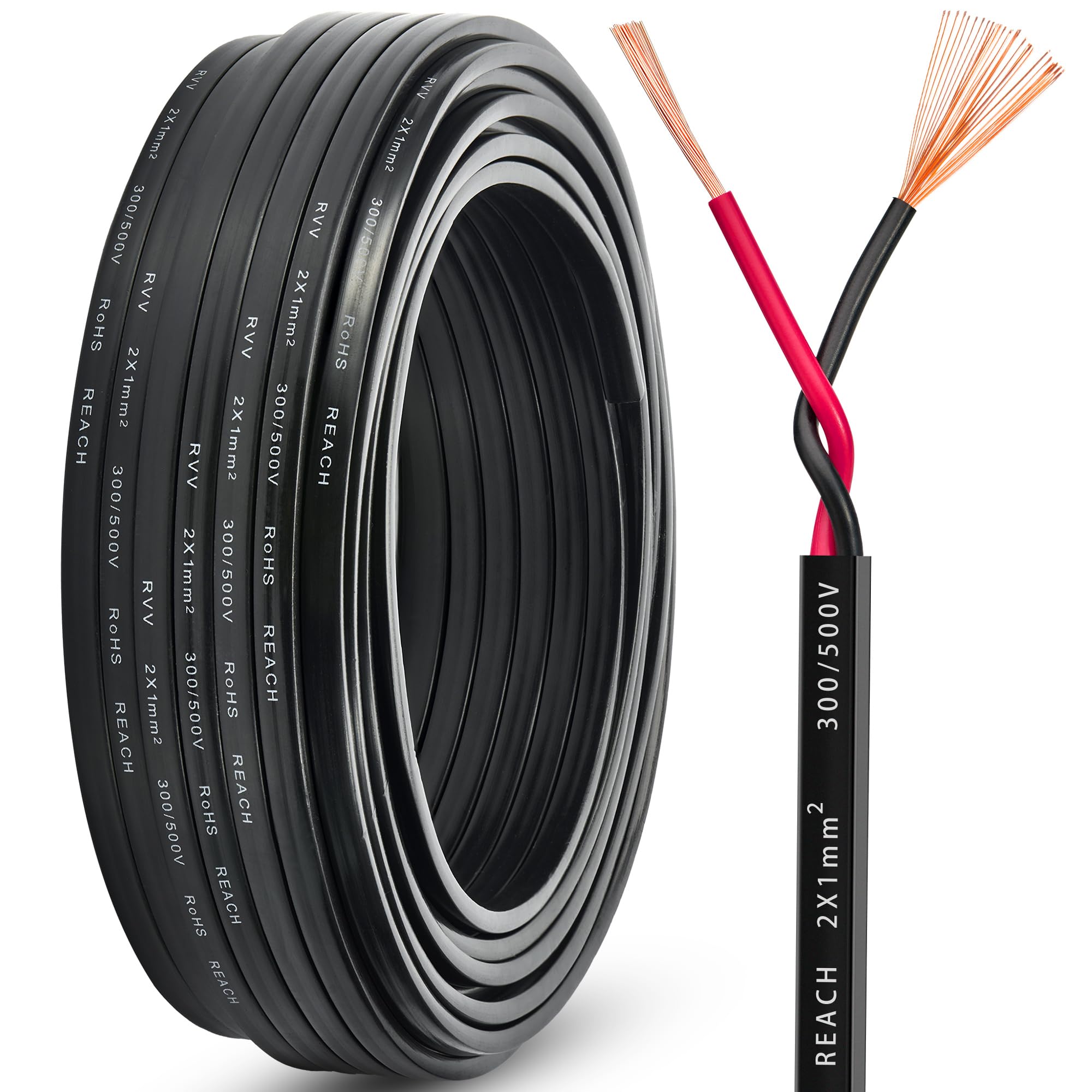 DARKGUARD Anhängerkabel 2 Polig 12V/24V - 2x1.0mm² FLRYY KFZ Kabel Fahrzeugkabel 2 Adrig Anhängerbeleuchtung Kabel - Kupferkabel Stromkabel Flexibel PVC Wasserfest (5M Flachkabel)