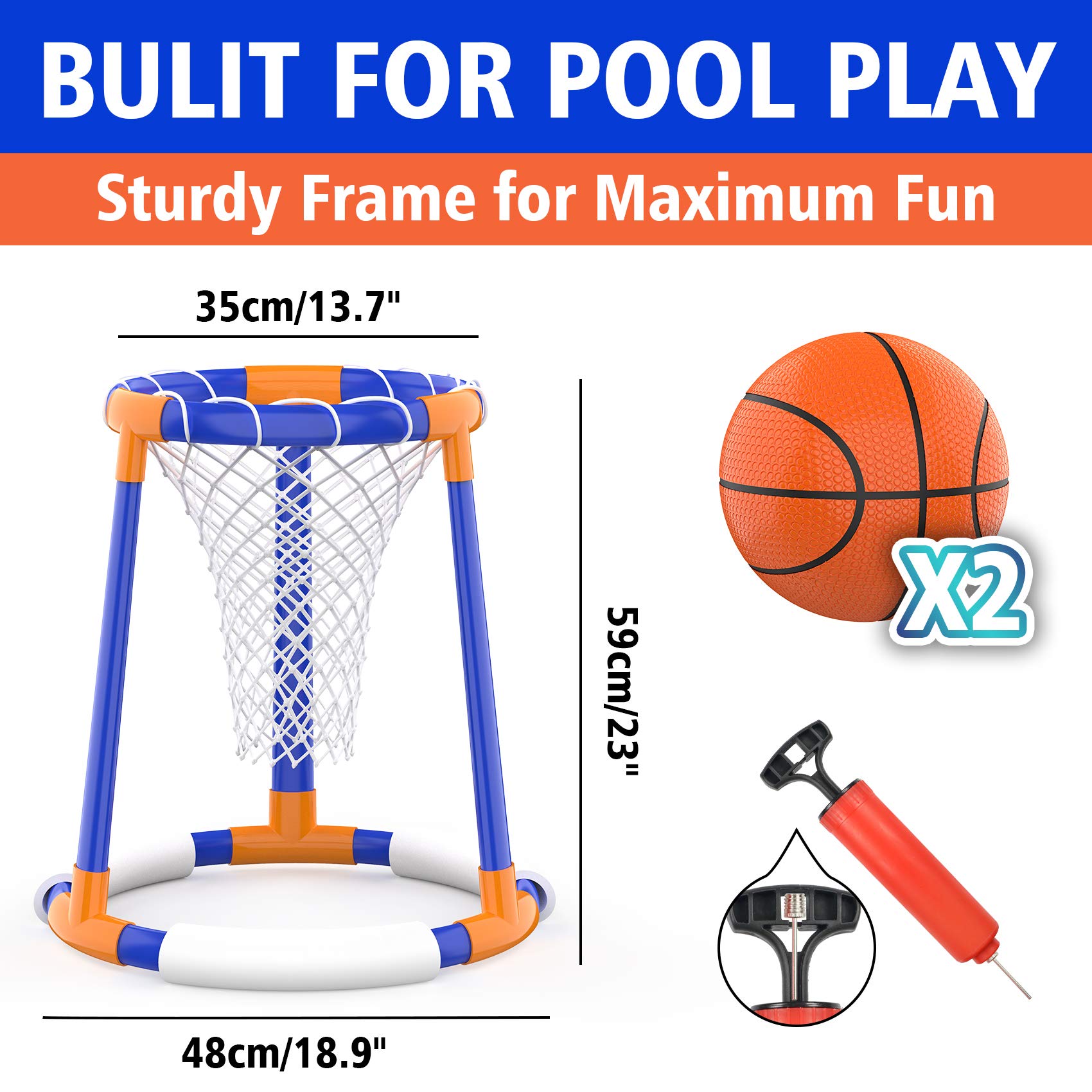 FOSUBOO Giocattolo per Piscina per Adulti e Bambini, Giochi d'Acqua, Cestino da Basket, Giocattolo Acquatico, Cestino da Basket, Accessorio per Piscina Divertente (2 Palline per bastket)