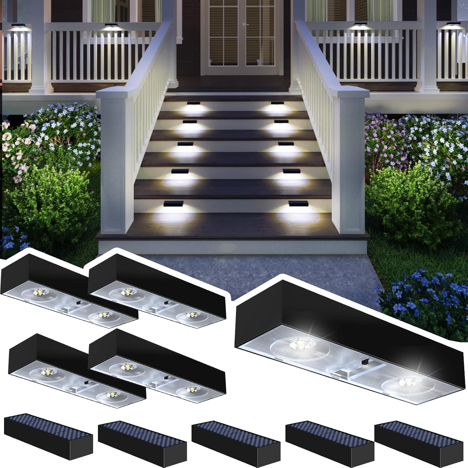 JSOT Solar Stair Lights 10 Pack, Deck Lights, Solar Fence Lights, Step