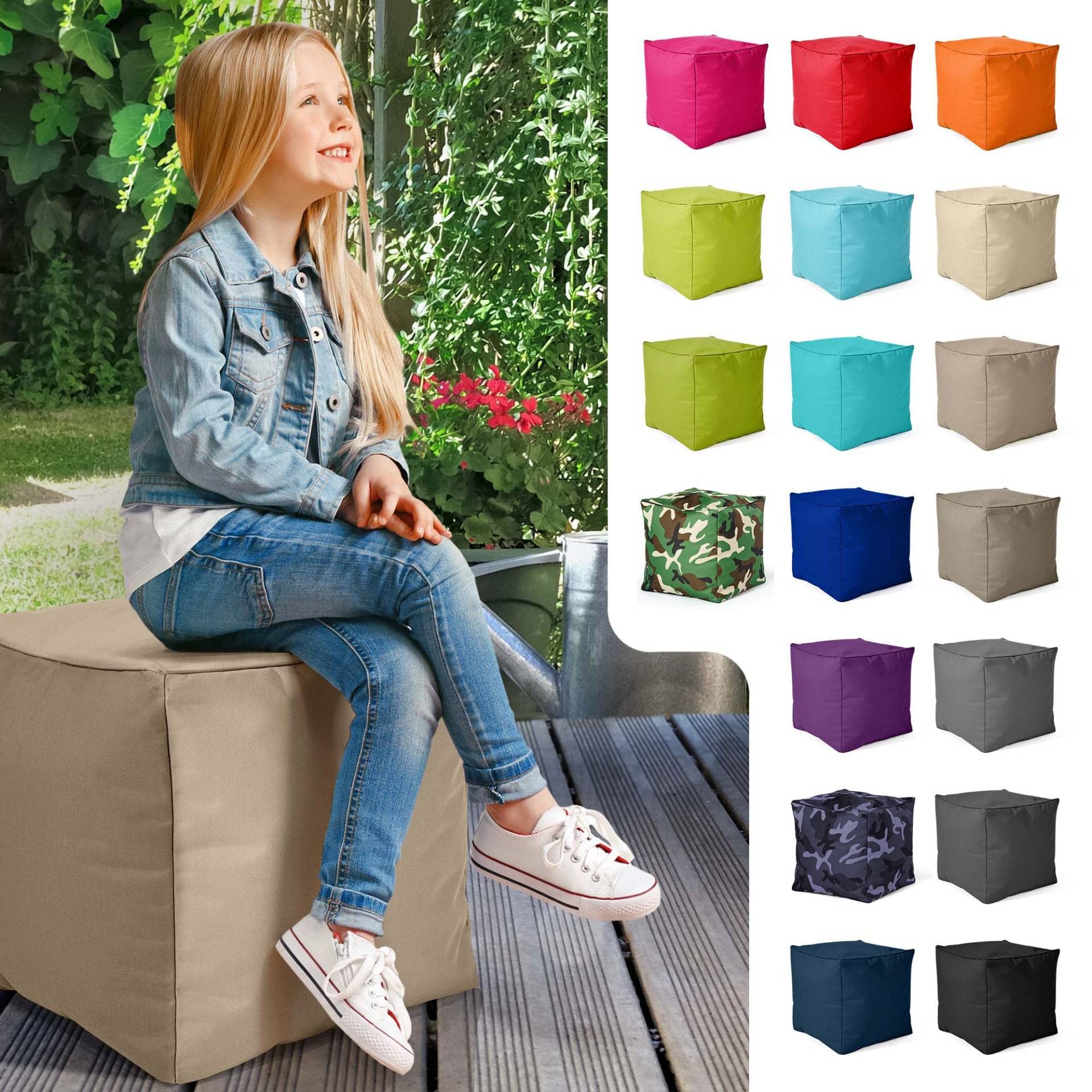 Green Bean© Pouf d'Extérieur-Tabouret 40x40x40cm avec Remplissage de Perles EPS - Extension & Add-on pour Poufs Coussin Pieds Sol Siège Enfants & Adultes Repose-Pieds Taupe