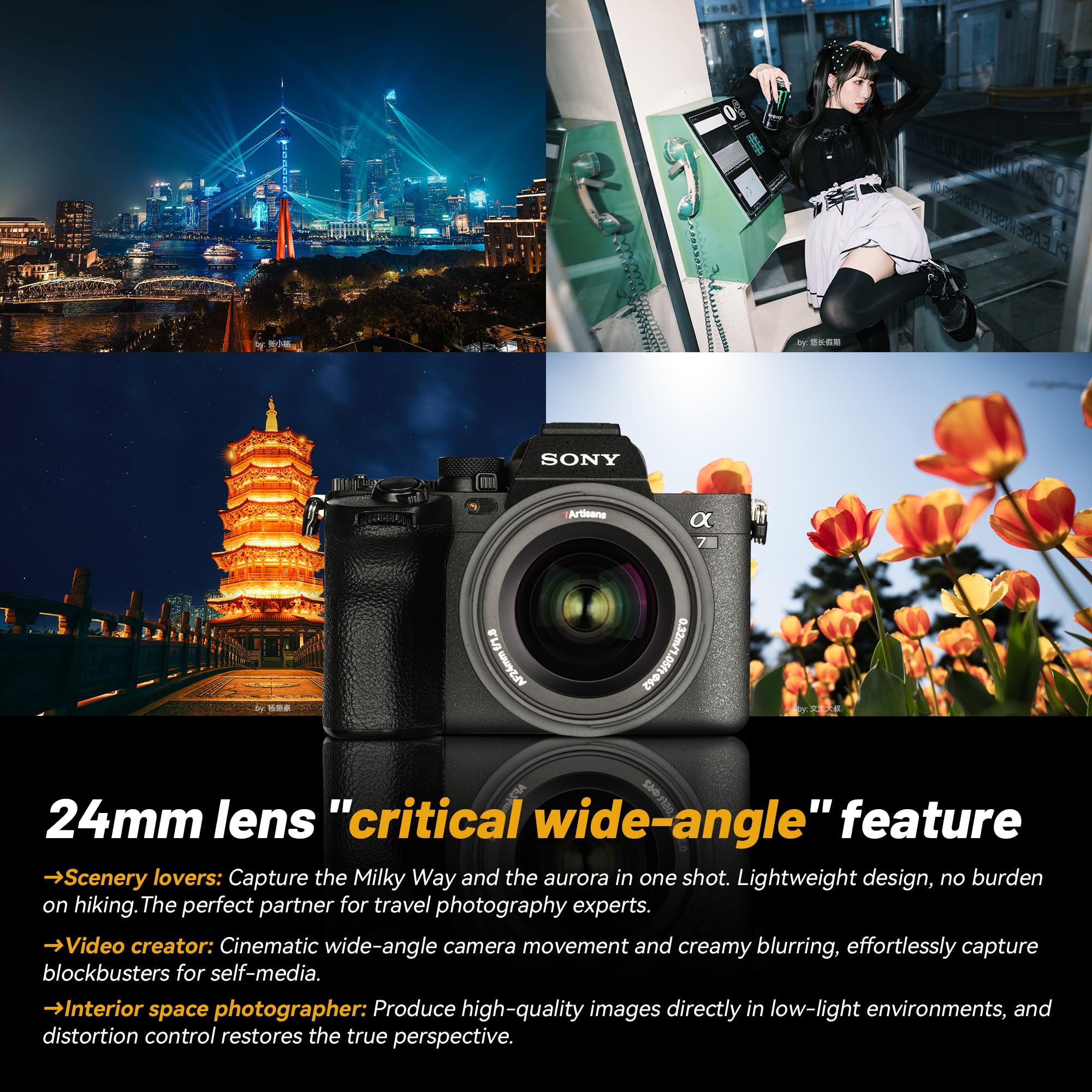 7artisans AutoFocus 24 mm F1.8 - Lente de Marco Completo, Gran Apertura F1.8, Compatible con Modo Automático/Manual, Compatible con Sony FX A1, A9, A7M, A7R y A7S Serie A7C ZVE FX3, A9II, A7M2, A7S2