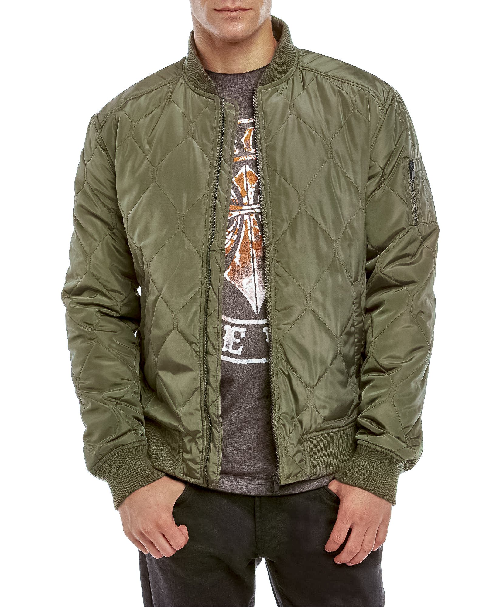Sovereign Code Men's Bertie Olive Quilted Bomber Zip Jacket w/Pockets